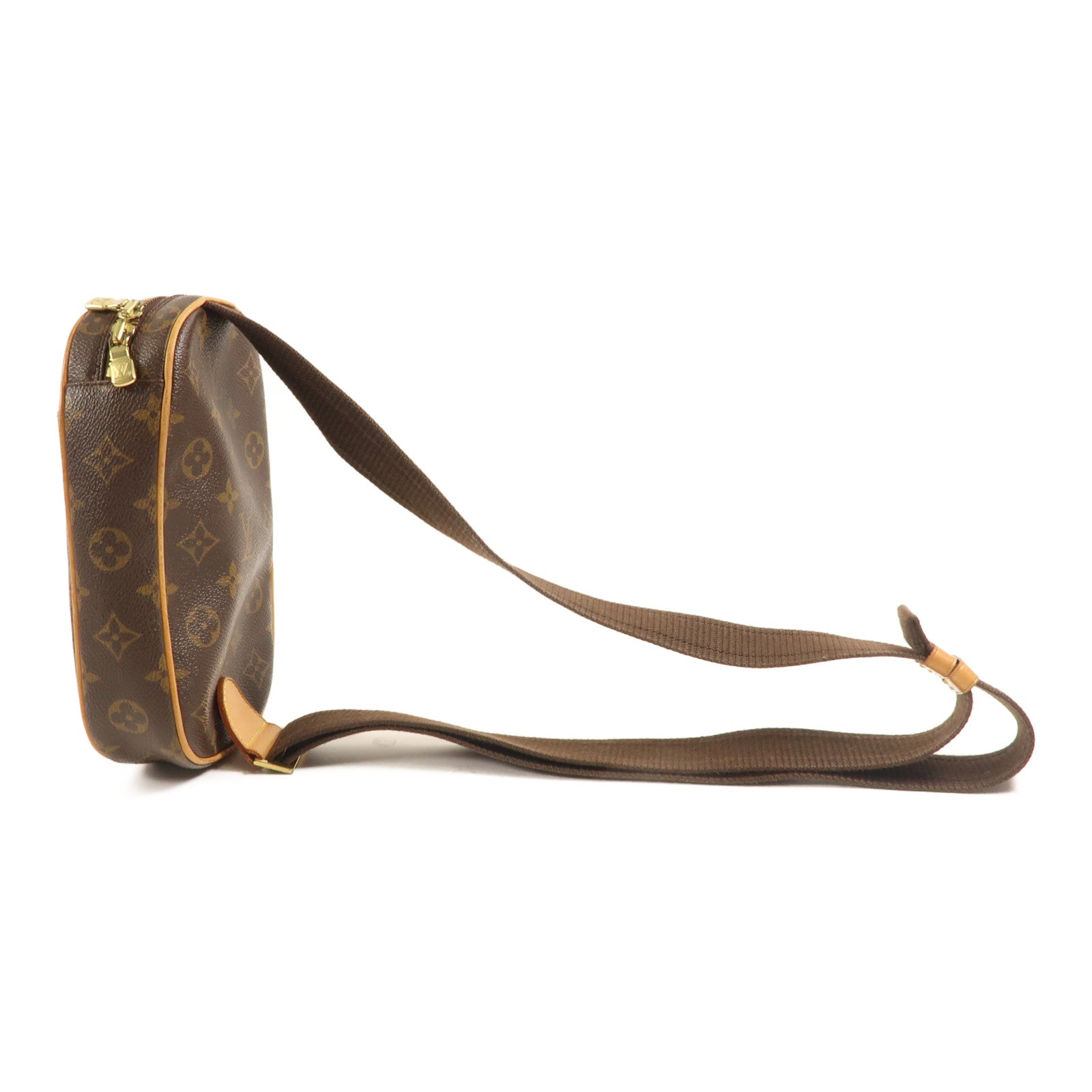 LOUIS VUITTON Monogram Pochette Gange金扣肩背袋棕色