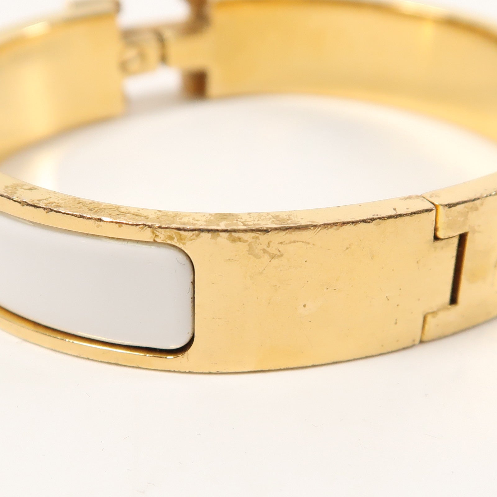 HERMES 金屬H Bangle手鐲金色/白色