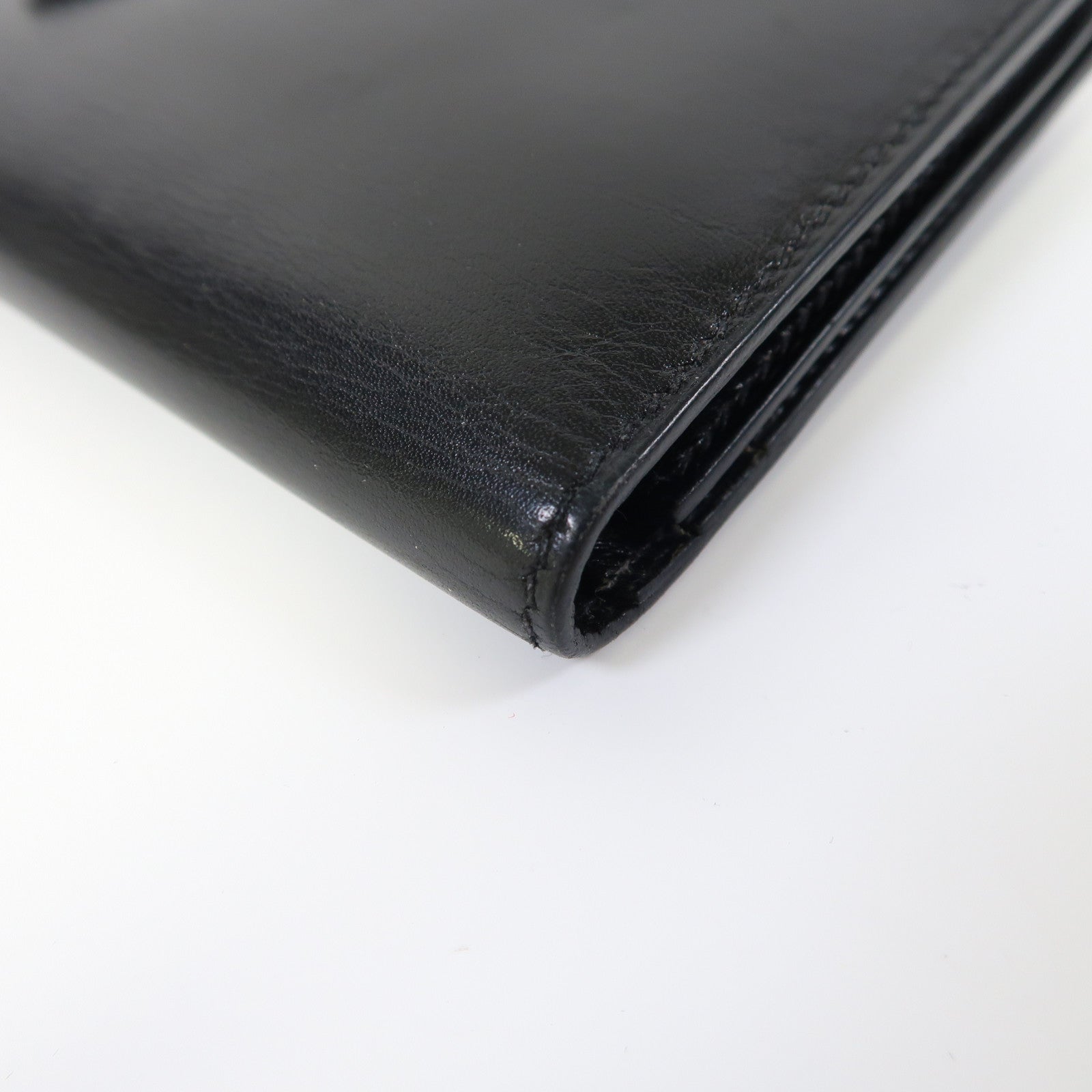 HERMES 皮革Bearn Tri-fold銀扣長錢包黑色