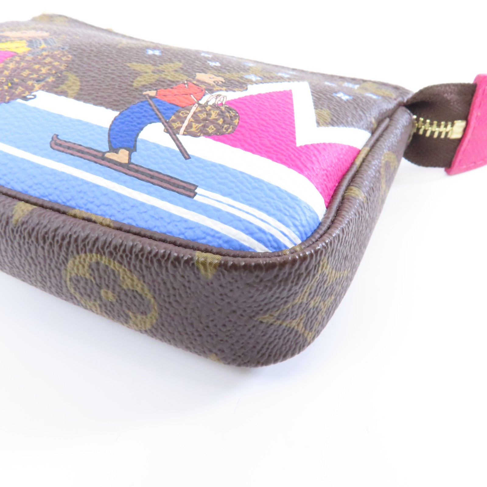 LOUIS VUITTON Monogram Pochette Accessories金扣手挽袋棕色