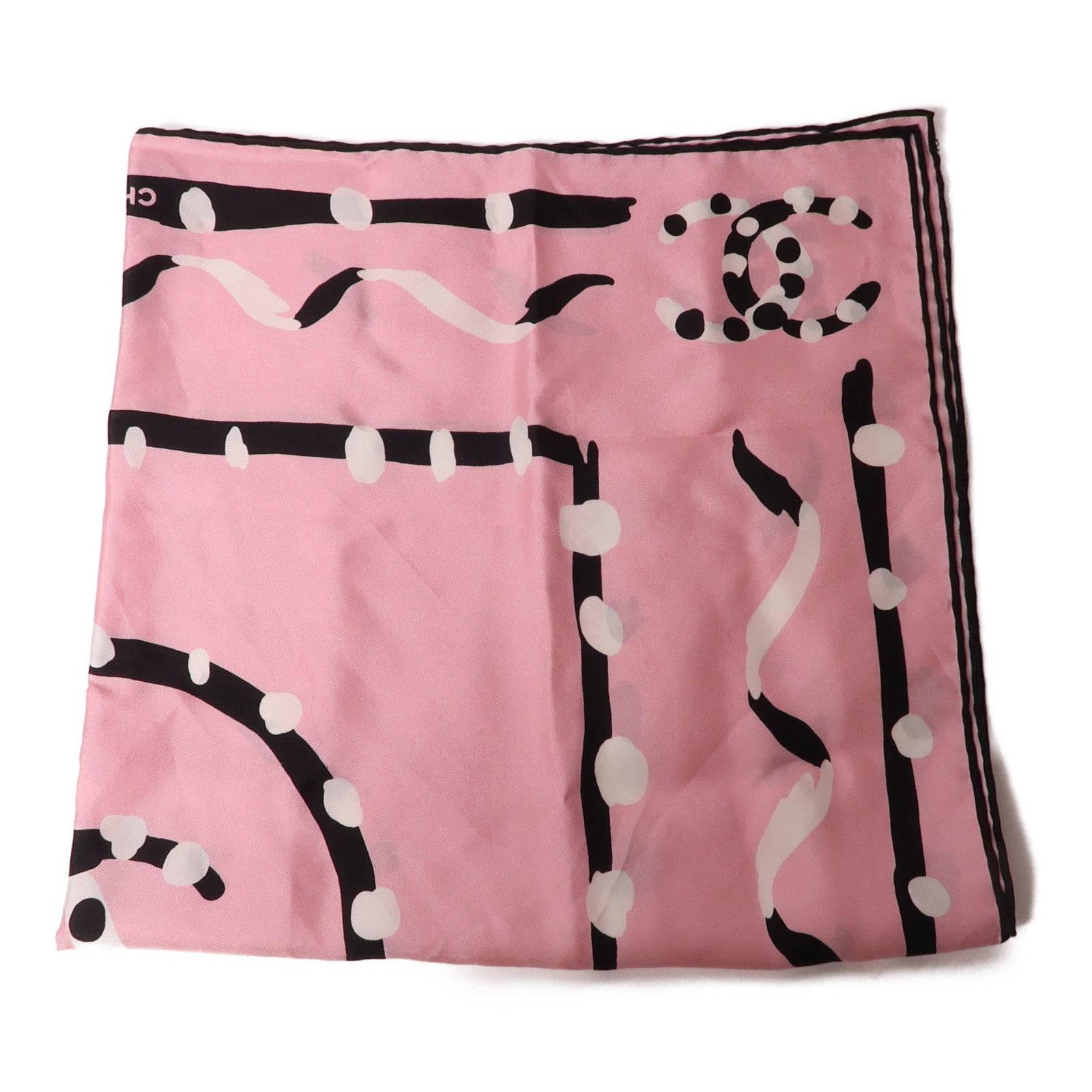 CHANEL 絲質Scarf絲巾粉紅色/黑色/白色