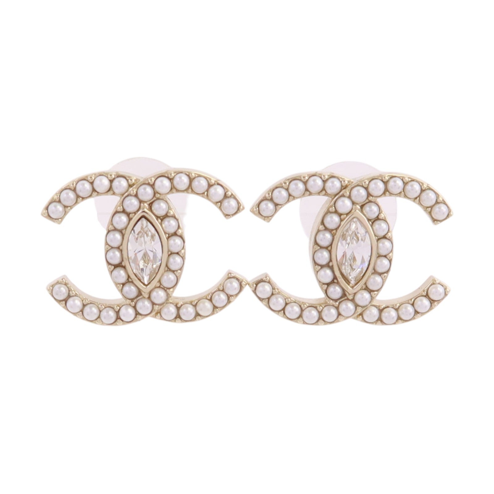 CHANEL 金屬/水鑽/仿珍珠CC Earrings金扣耳環