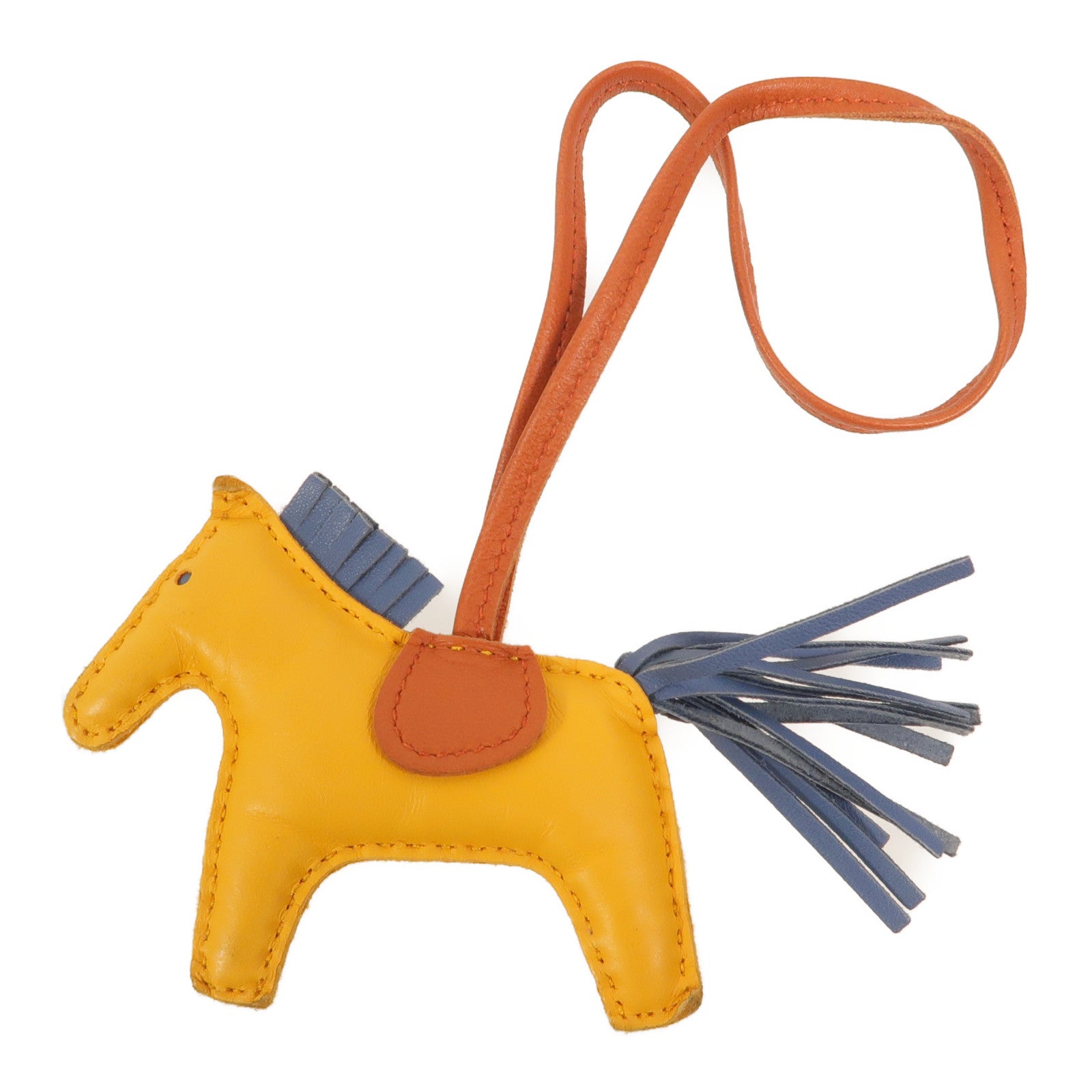 HERMES Milo/Swift皮革Rodeo PM掛飾Jaune d'Or/Agate