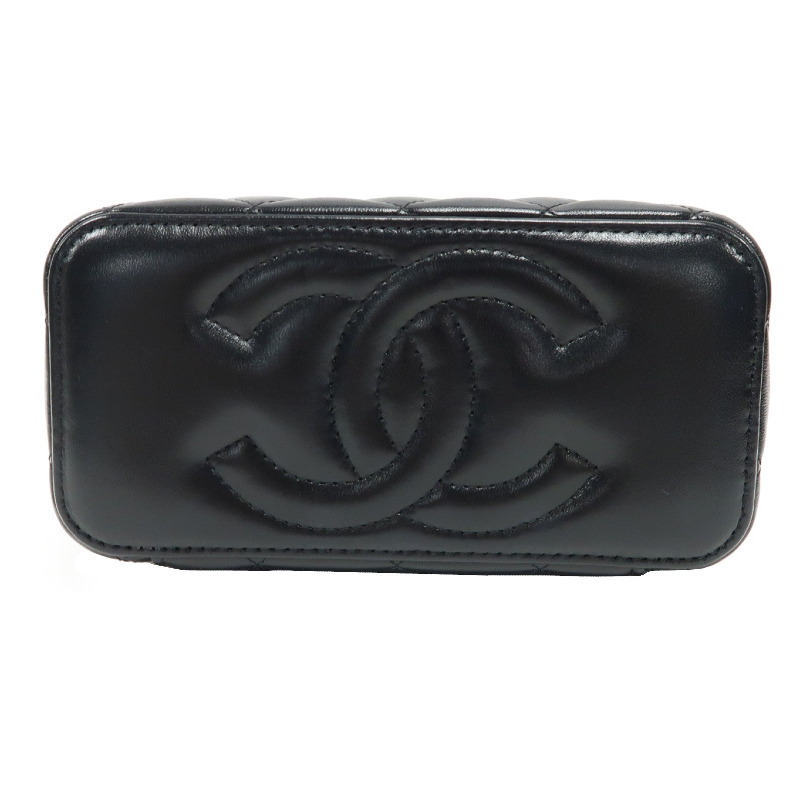 CHANEL 菱格羊皮皮革Vanity Case金扣手挽肩背兩用袋黑色