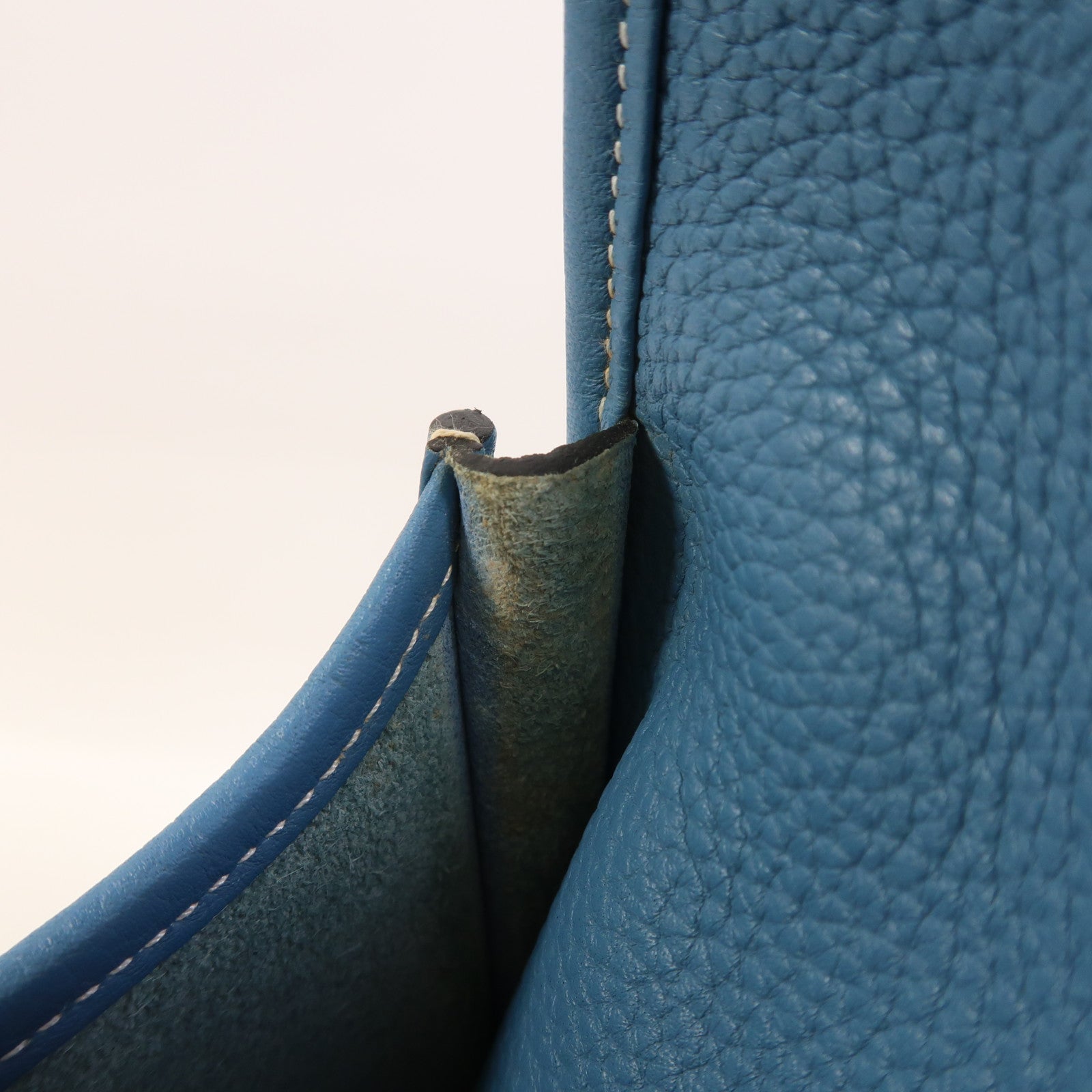 HERMES Clemence皮革Evelyne PM銀扣肩背袋Bleu Jean