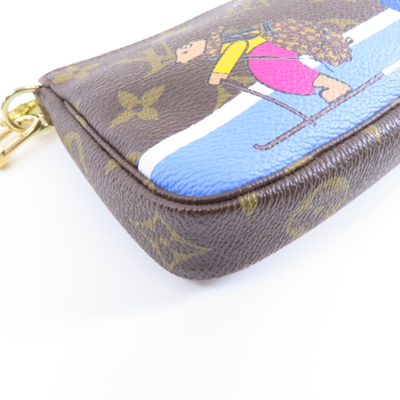 LOUIS VUITTON Monogram Pochette Accessories金扣手挽袋棕色