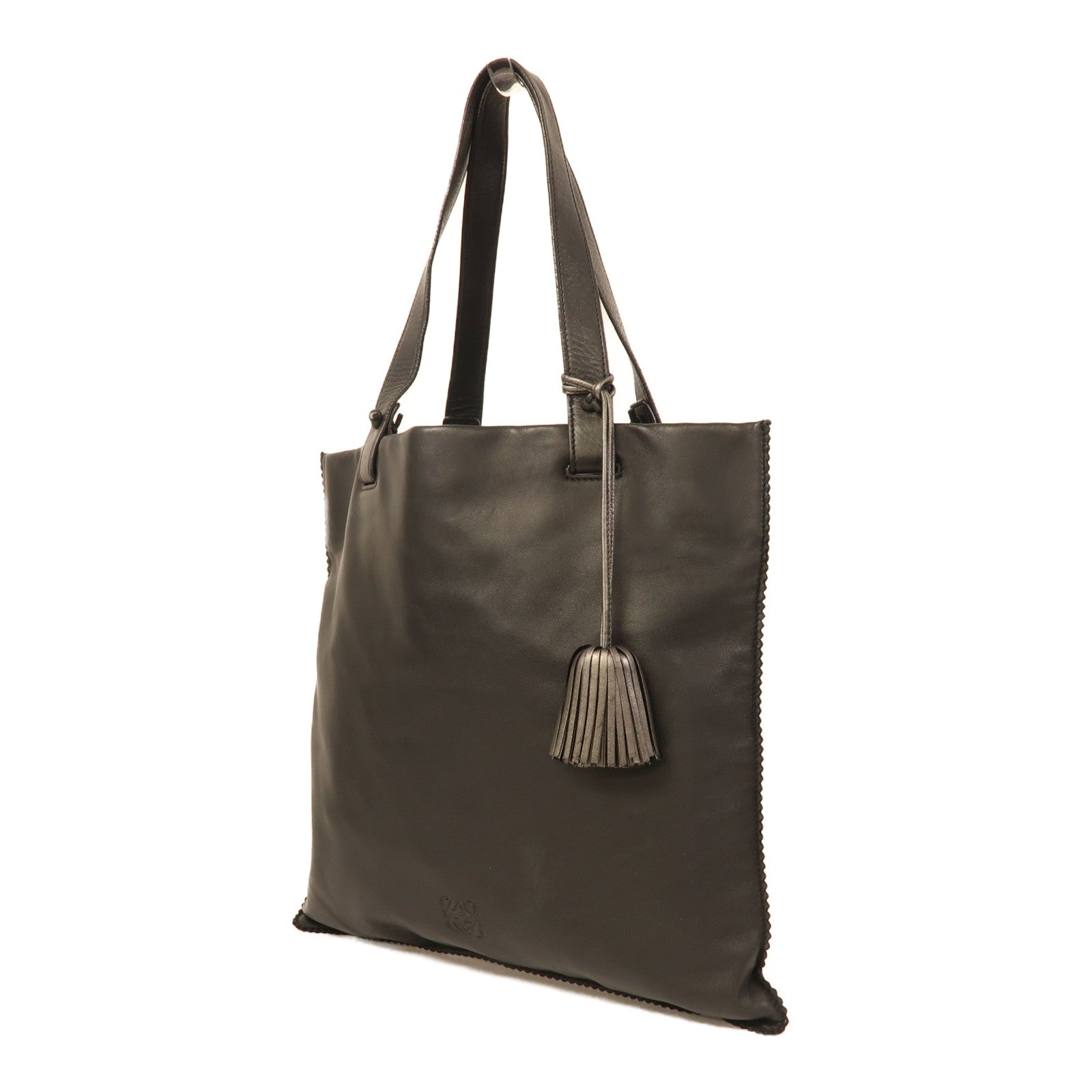 LOEWE 羊皮皮革Tote Bag金扣肩背袋黑色