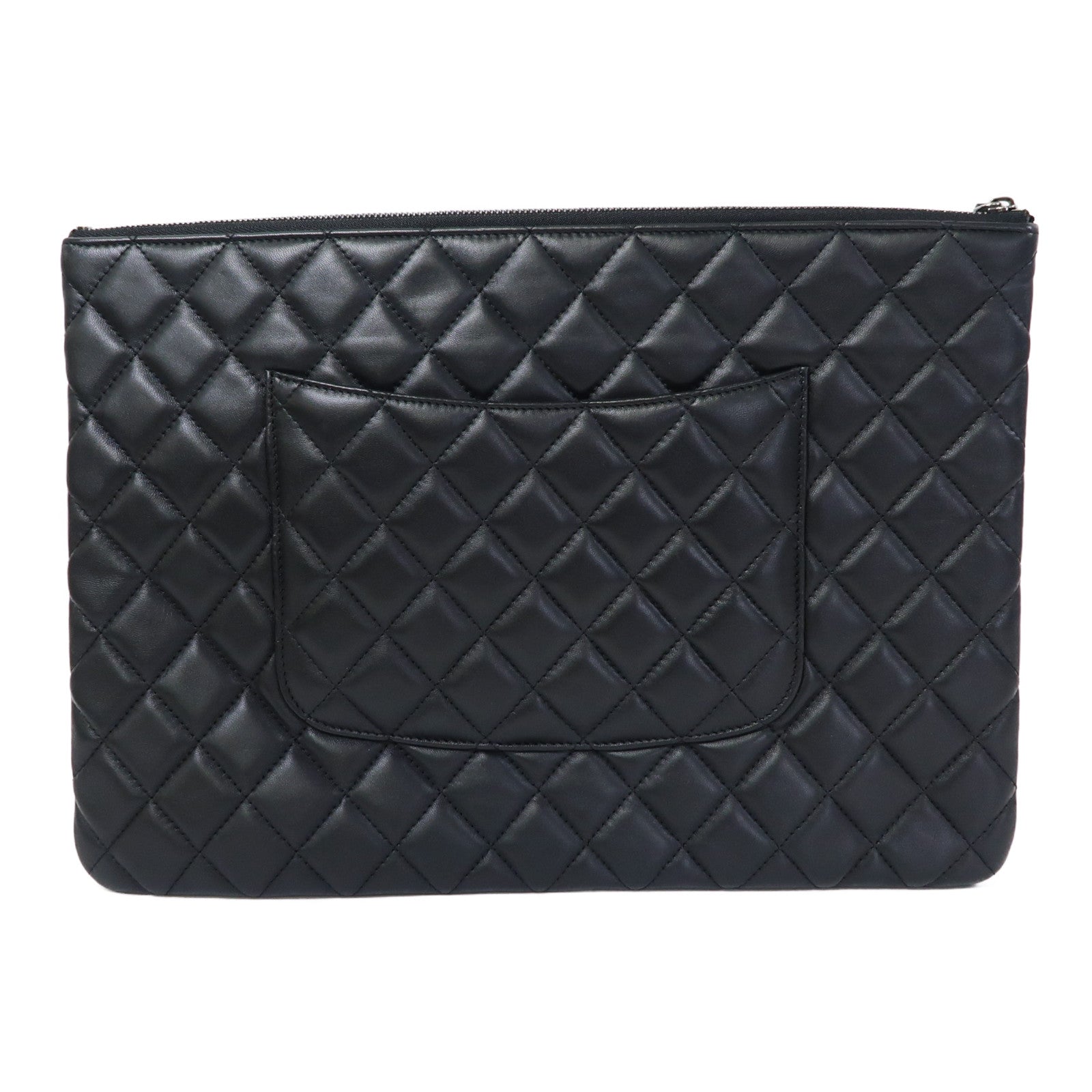 CHANEL 菱格羊皮皮革Clutch Bag銀扣手拿包黑色