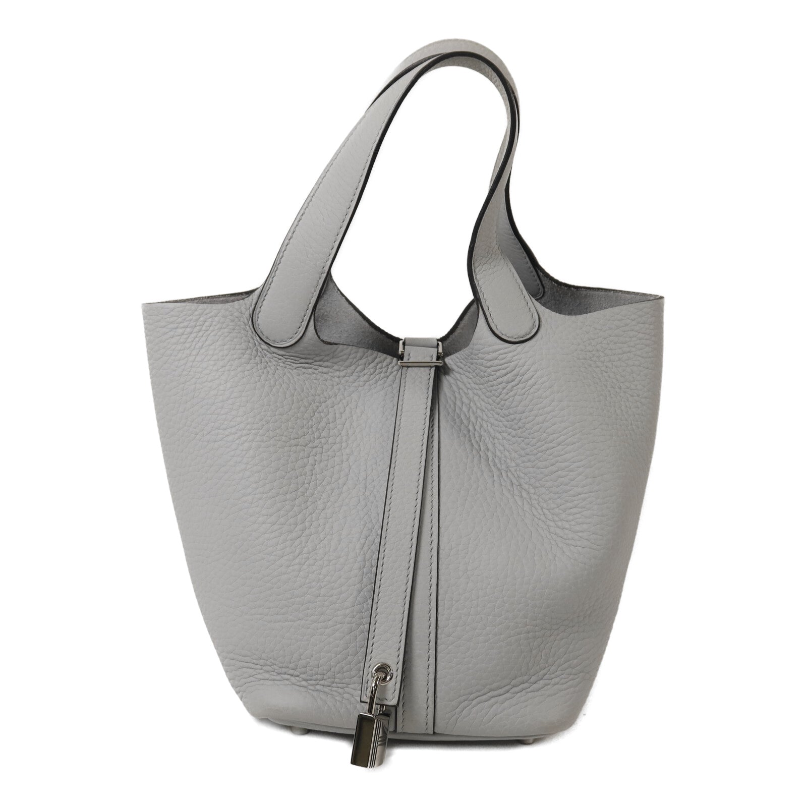 HERMES Clemence皮革Picotin PM銀扣手挽袋Bleu Pale