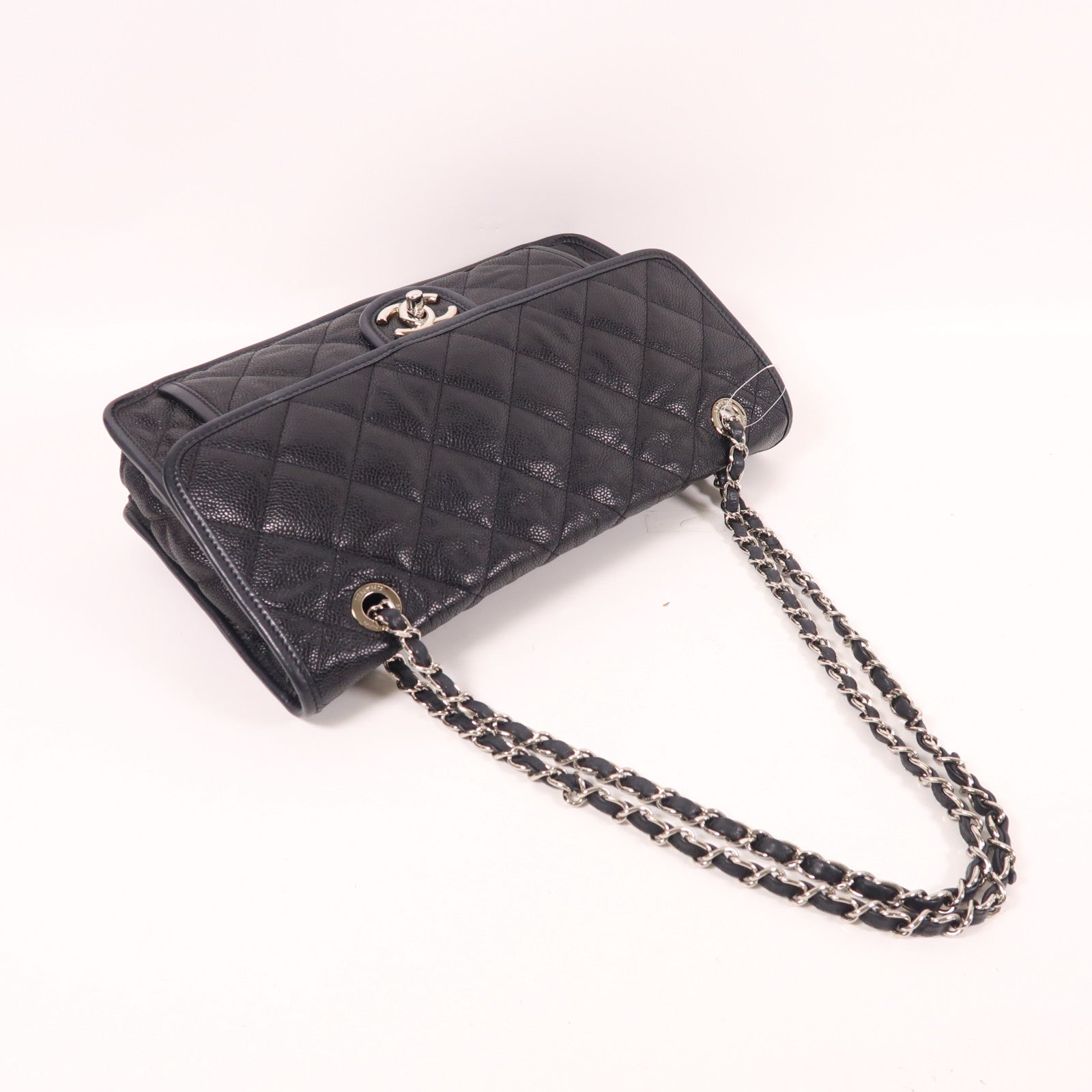 CHANEL 牛皮皮革Shoulder Bag銀扣鏈帶肩背袋