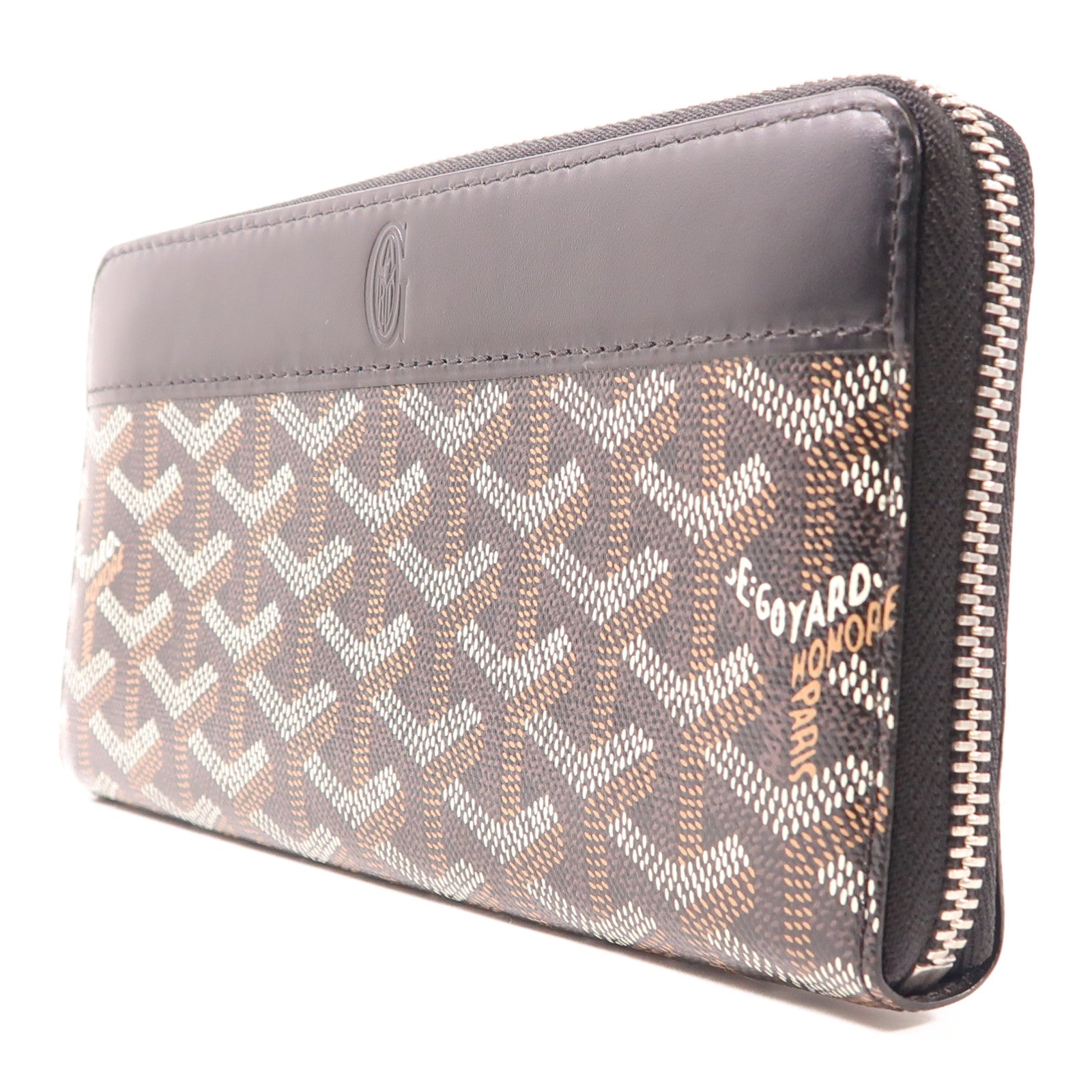 GOYARD 塗層帆布/皮革Matignon銀扣長錢包黑色