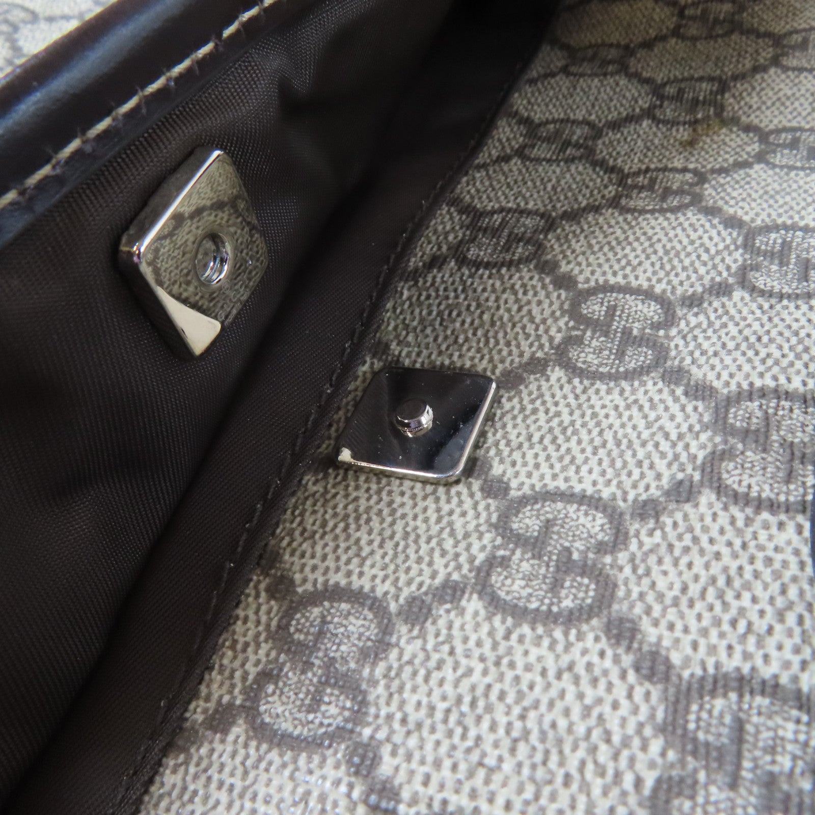 GUCCI 塗層帆布2 Way Shoulder銀扣手挽肩背兩用袋啡色
