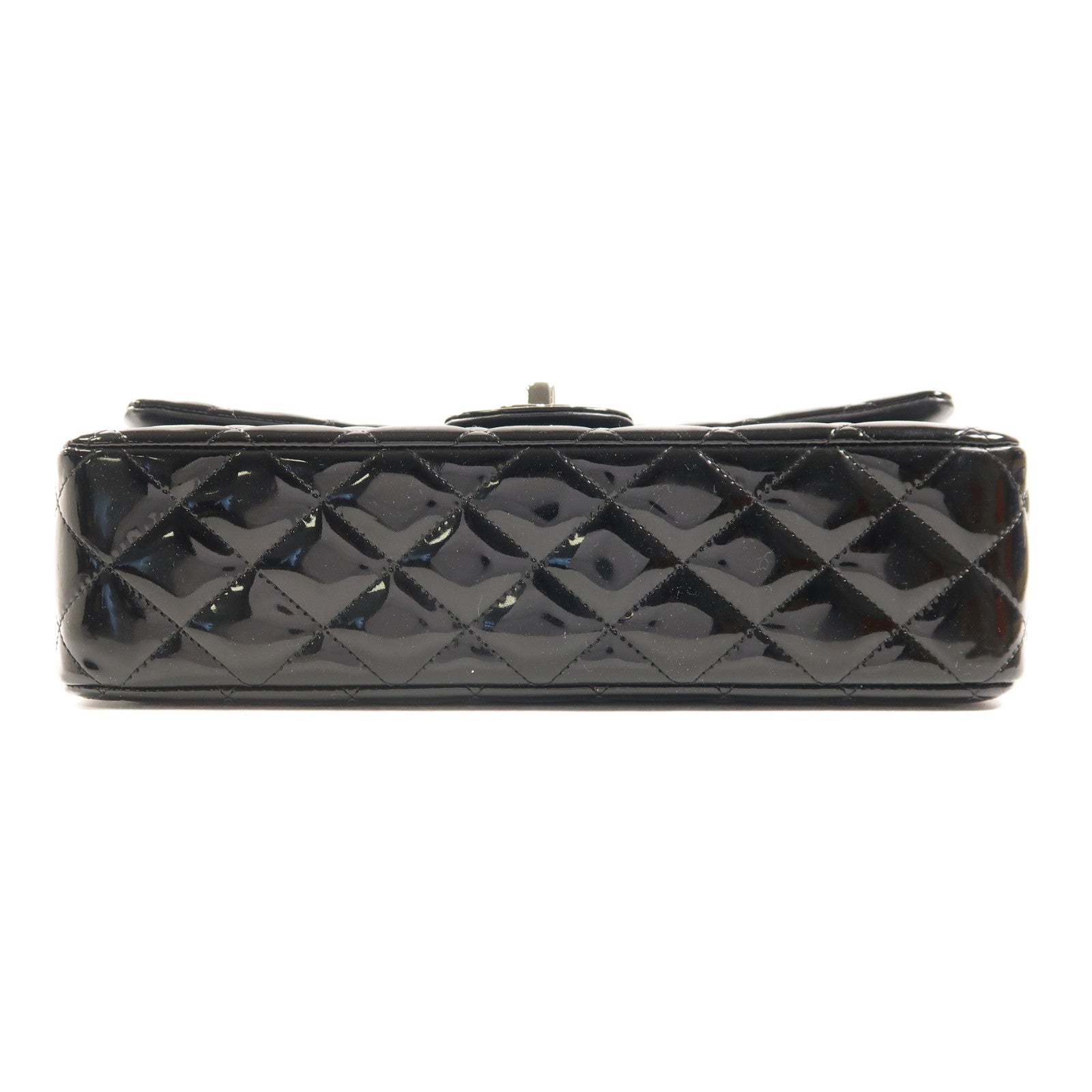 CHANEL 【激減優惠】菱格漆皮皮革Classic Flap 25cm銀扣鏈帶肩背袋黑色