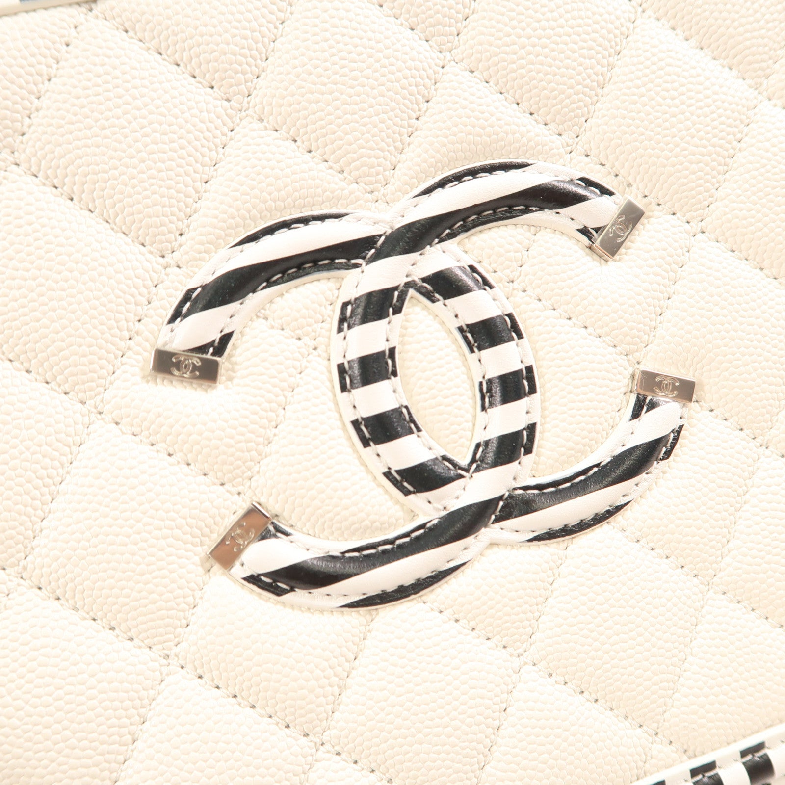 CHANEL CC SHW Vanity 2Way Shoulder Hand Bag Calfskin Leather White/Black