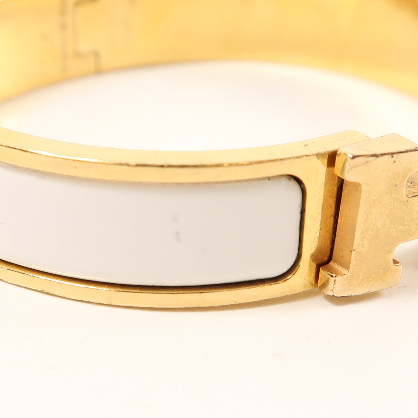 HERMES 金屬H Bangle手鐲金色/白色