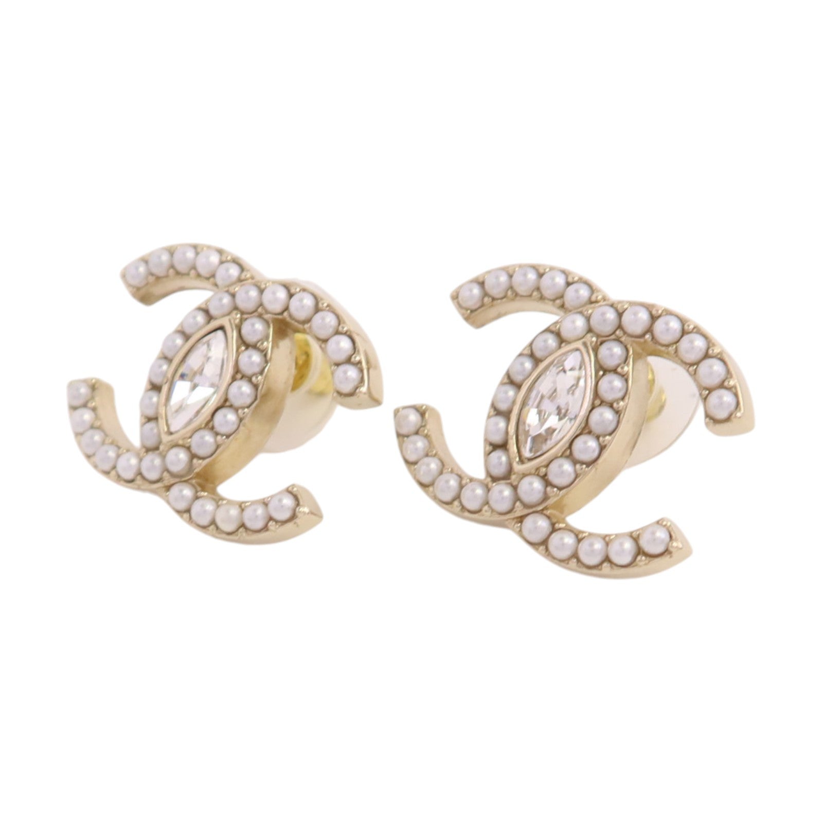 CHANEL 金屬/水鑽/仿珍珠CC Earrings金扣耳環
