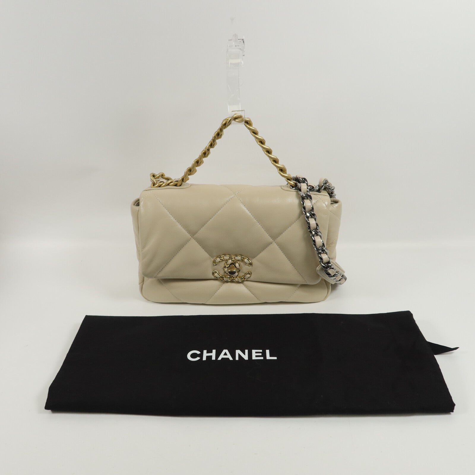 CHANEL 羊皮皮革C19 Small手挽肩背兩用袋