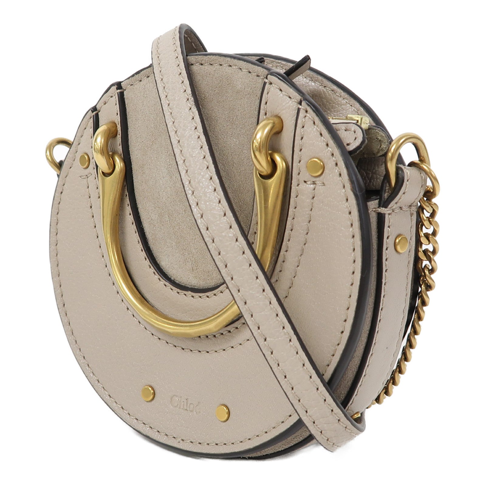 Chloe 牛皮皮革Mini Pixie Deals金扣鏈帶肩背袋灰色