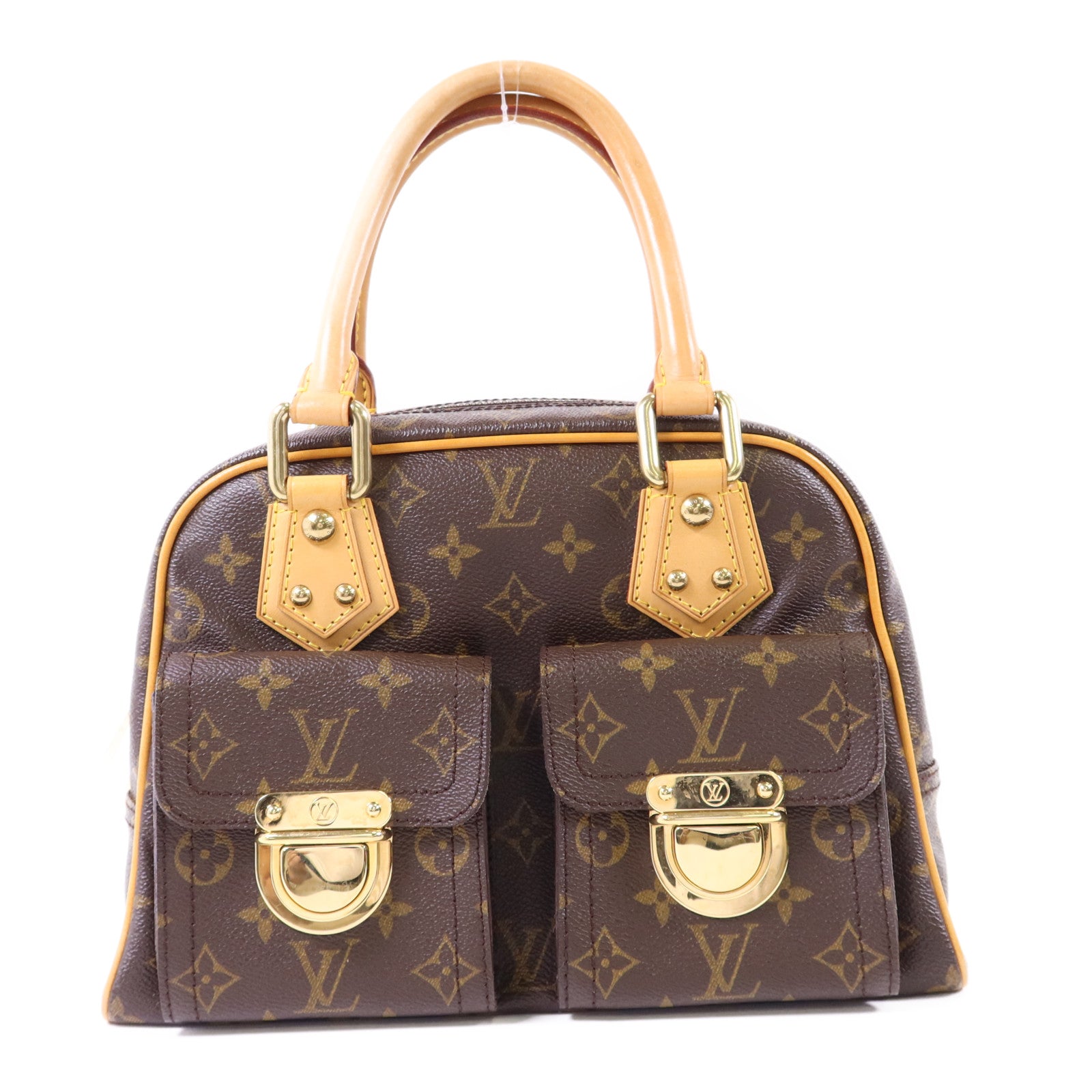 LOUIS VUITTON Monogram Manhattan PM金扣手挽袋棕色