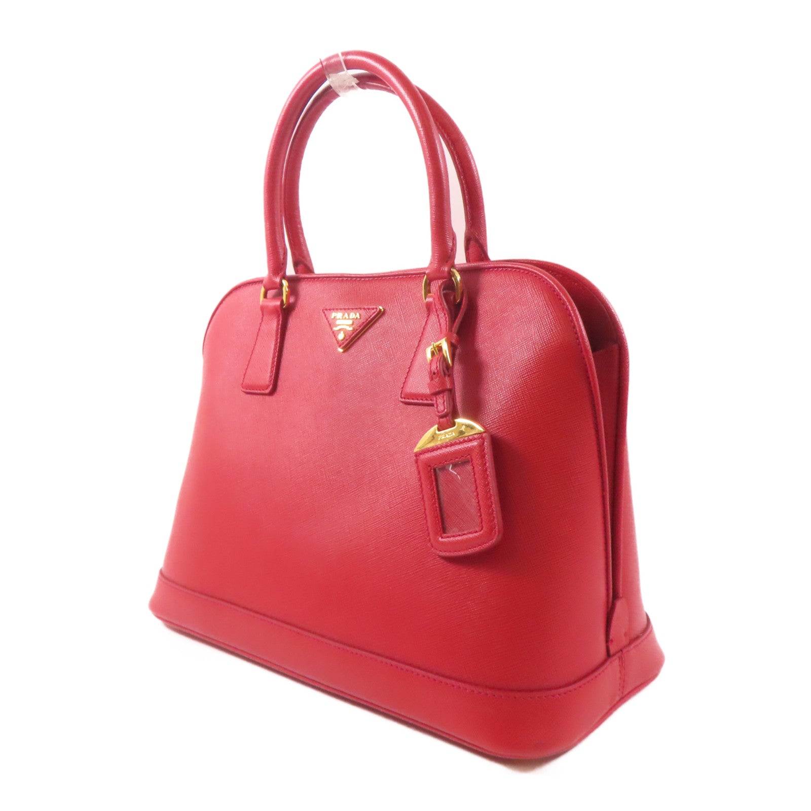 PRADA 牛皮皮革Saffiano Lux Bag金扣手挽肩背兩用袋紅色