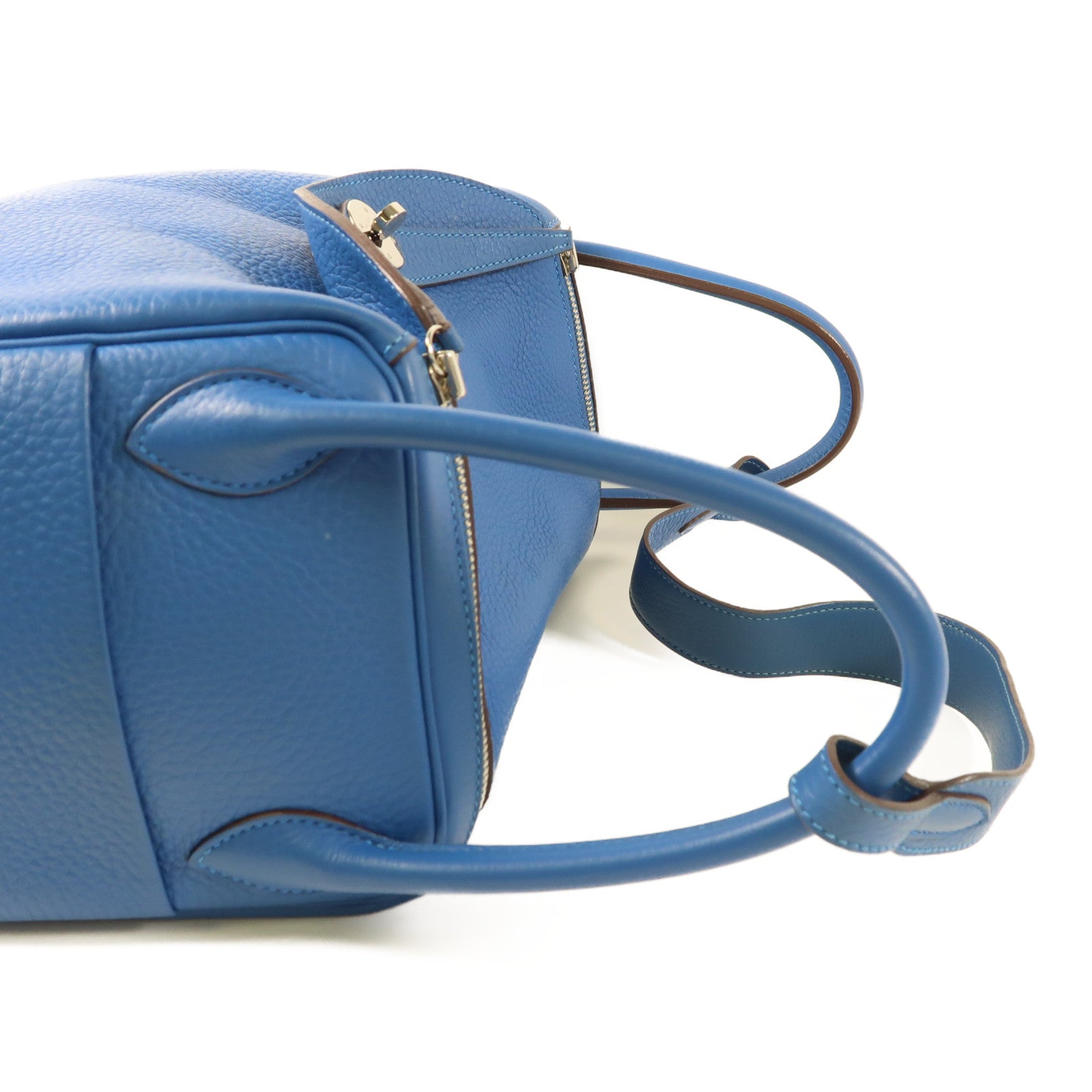 HERMES Togo皮革Lindy 30銀扣手挽肩背兩用袋Bleu Izmir