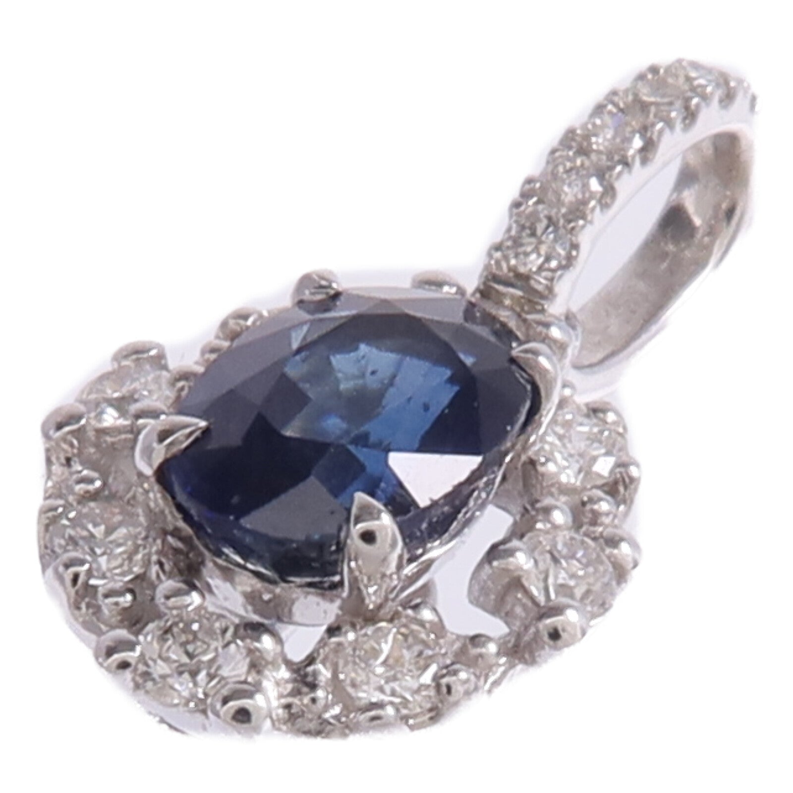 JEWELRY 18K白金Sapphire Diamond Pendant Top藍寶石/鑽石吊墜
