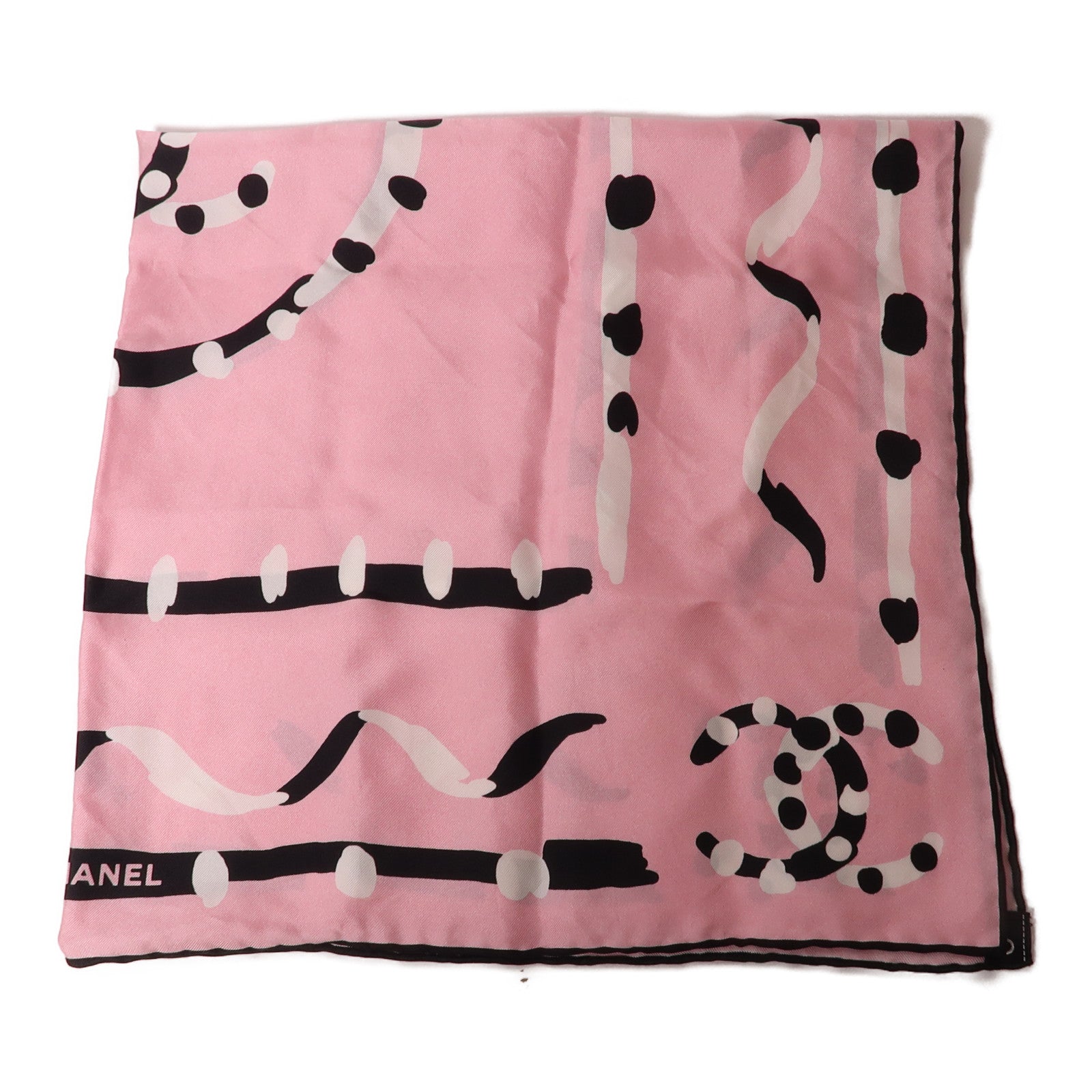 CHANEL 絲質Scarf絲巾粉紅色/黑色/白色