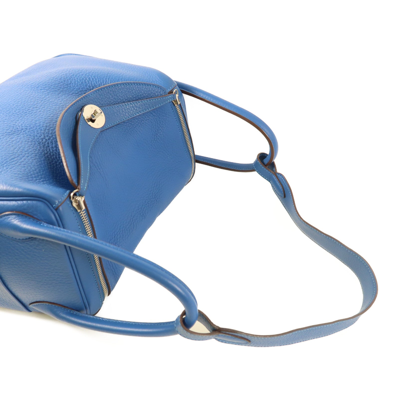 HERMES Togo皮革Lindy 30銀扣手挽肩背兩用袋Bleu Izmir