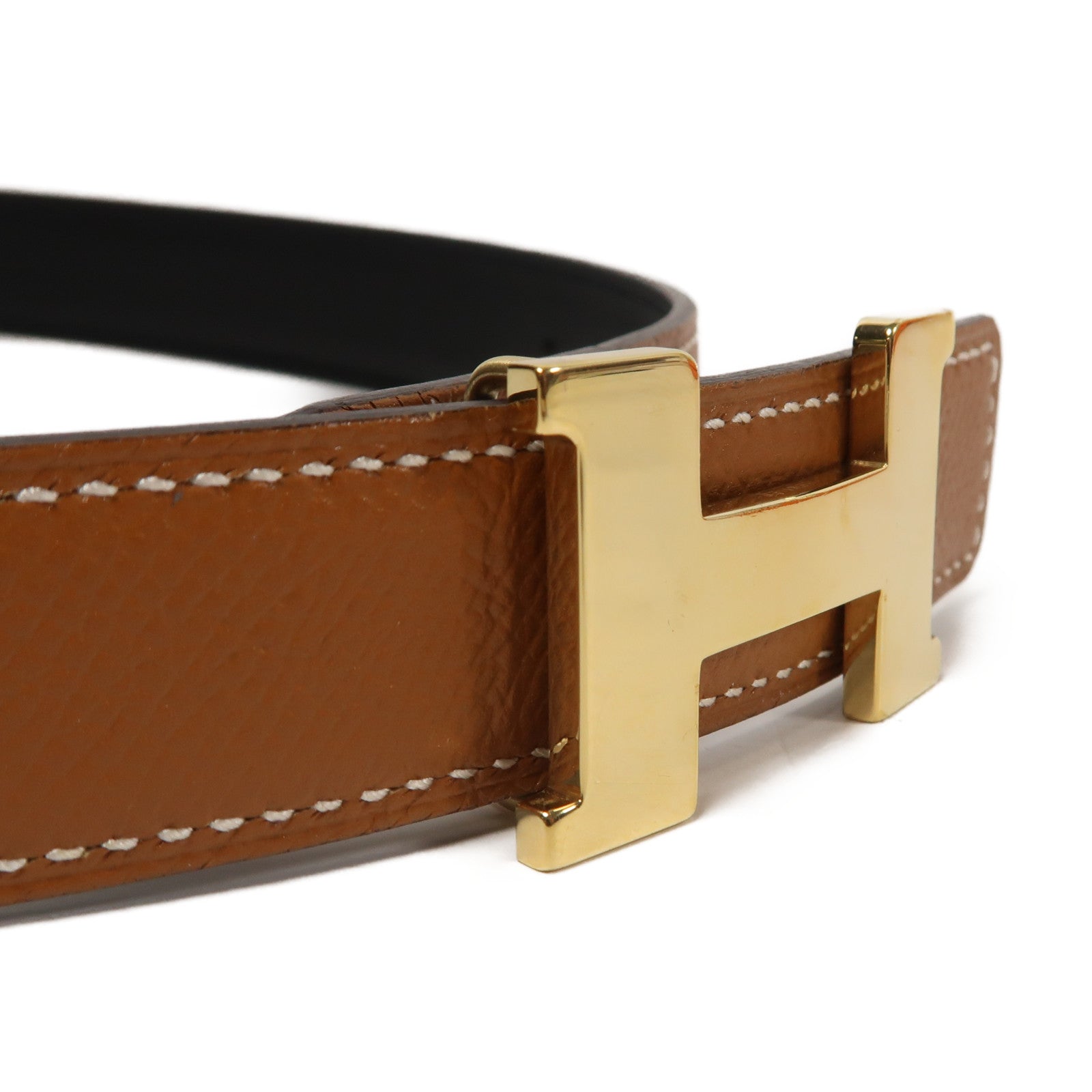 HERMES Epsom皮革/Swift皮革H Belt 85cm金扣皮帶經典駝色