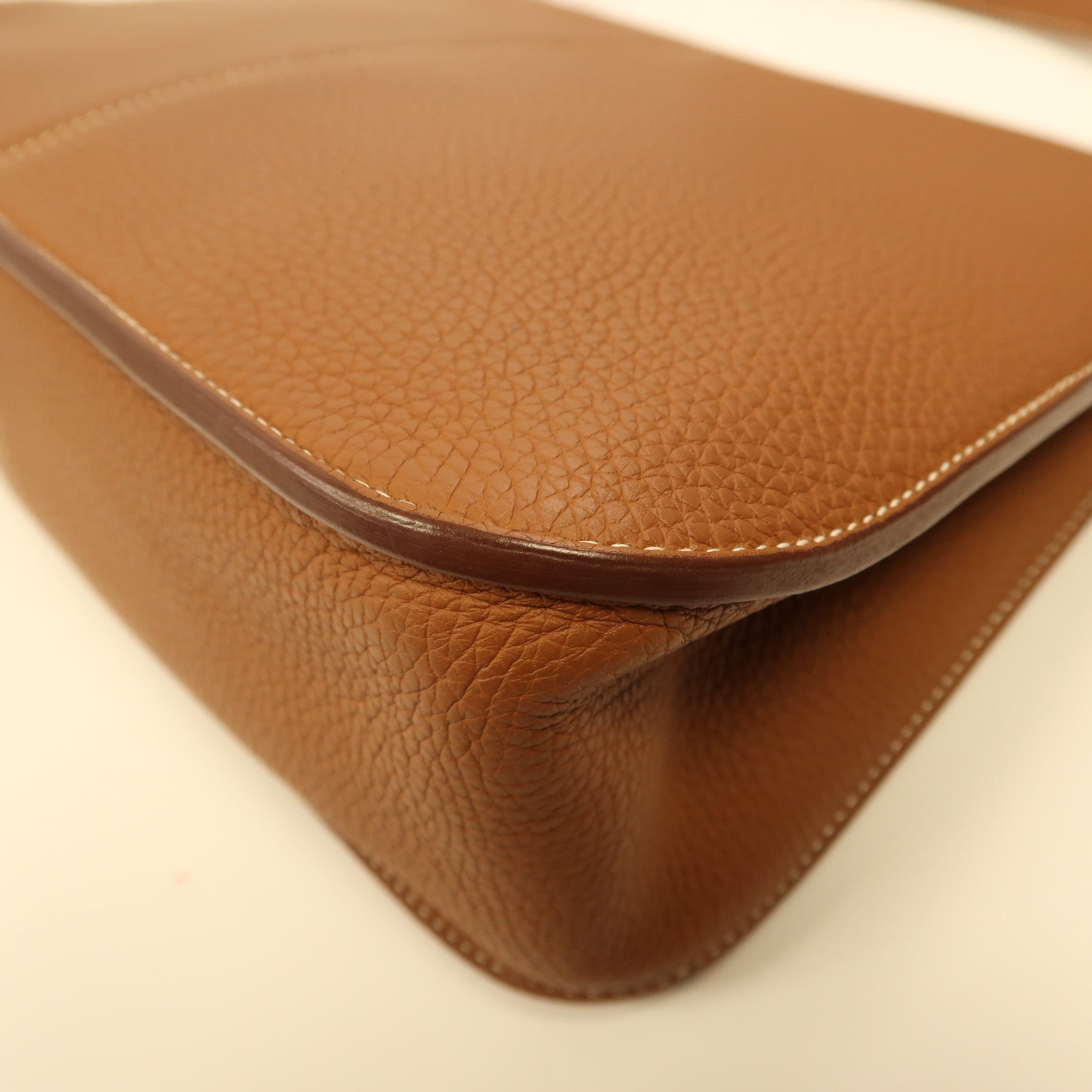 HERMES Clemence皮革Halzan 31銀扣手挽肩背兩用袋經典駝色