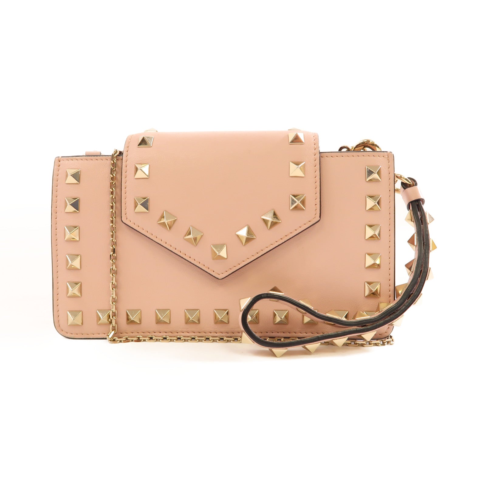 Valentino 牛皮皮革Chain Shoulder金扣手拿包