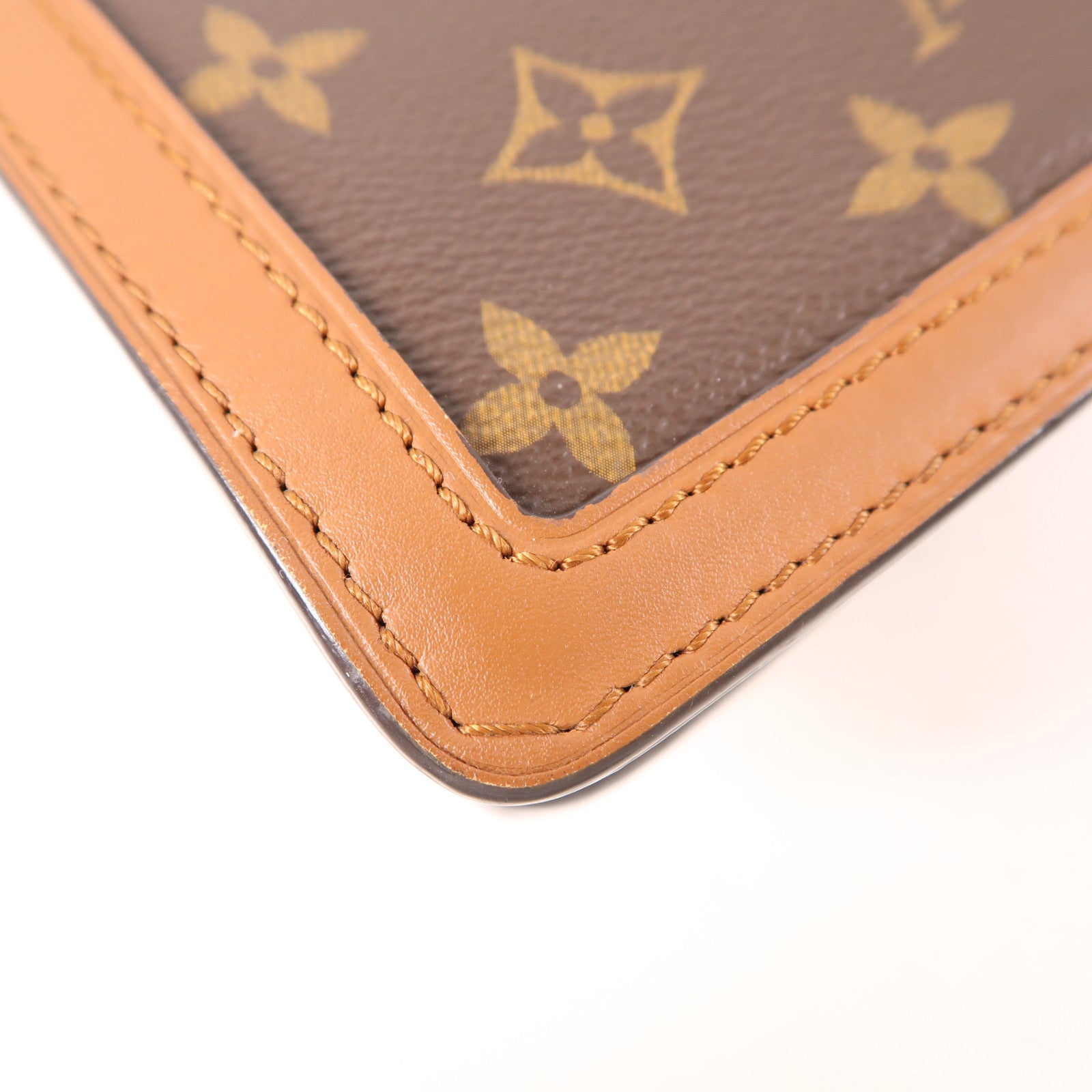 LOUIS VUITTON Monogram/Monogram Reverse Dauphine MM金扣手挽肩背兩用袋棕色