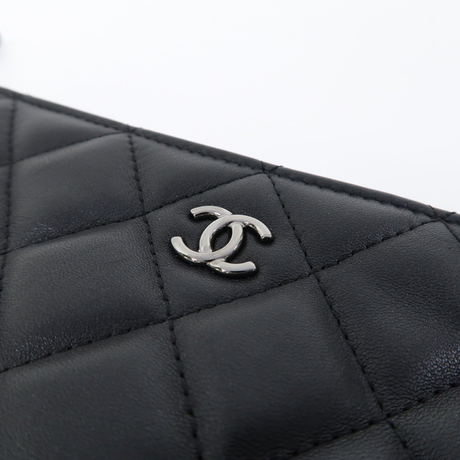 CHANEL 菱格羊皮皮革Clutch Bag銀扣手拿包黑色