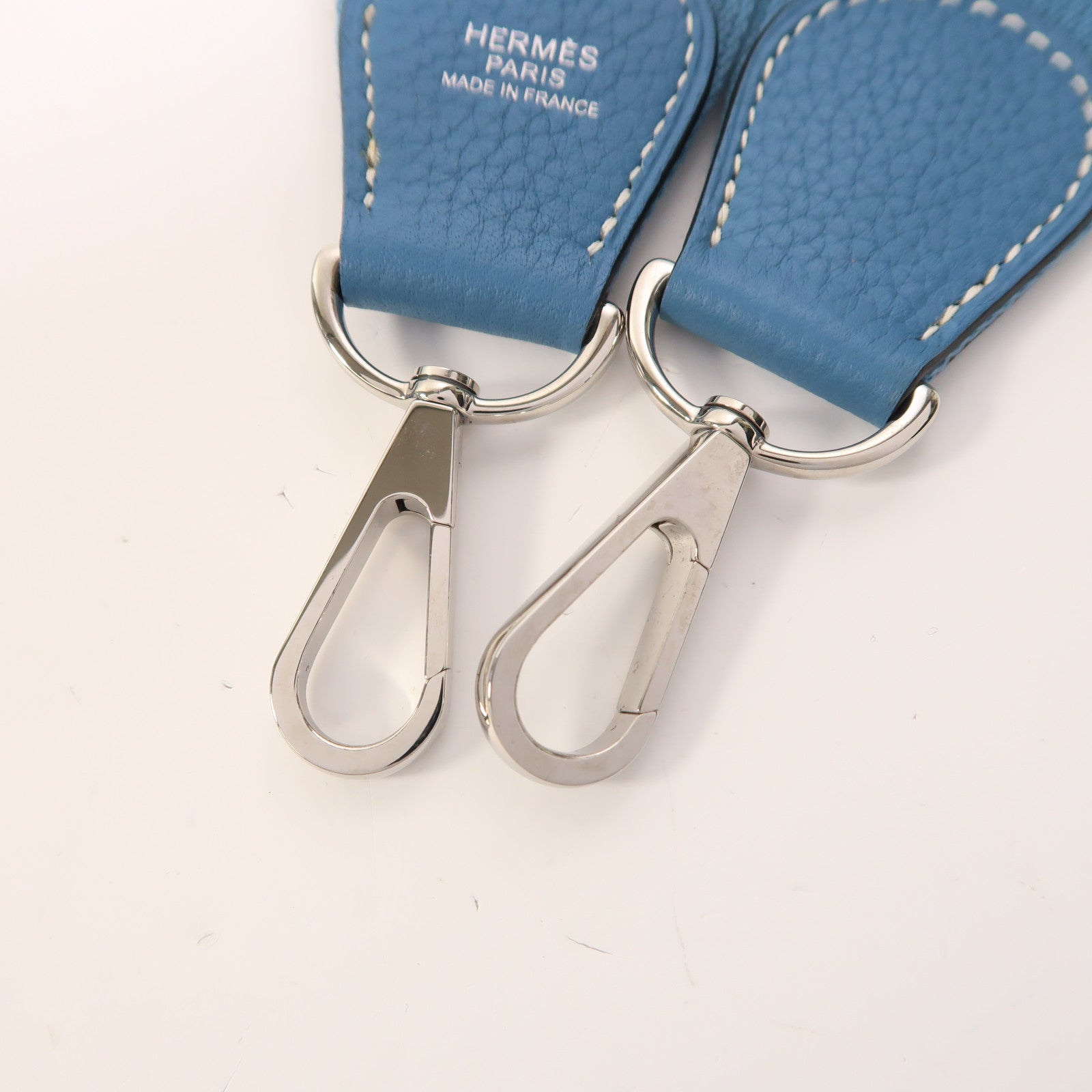 HERMES Clemence皮革Evelyne PM銀扣肩背袋Bleu Jean