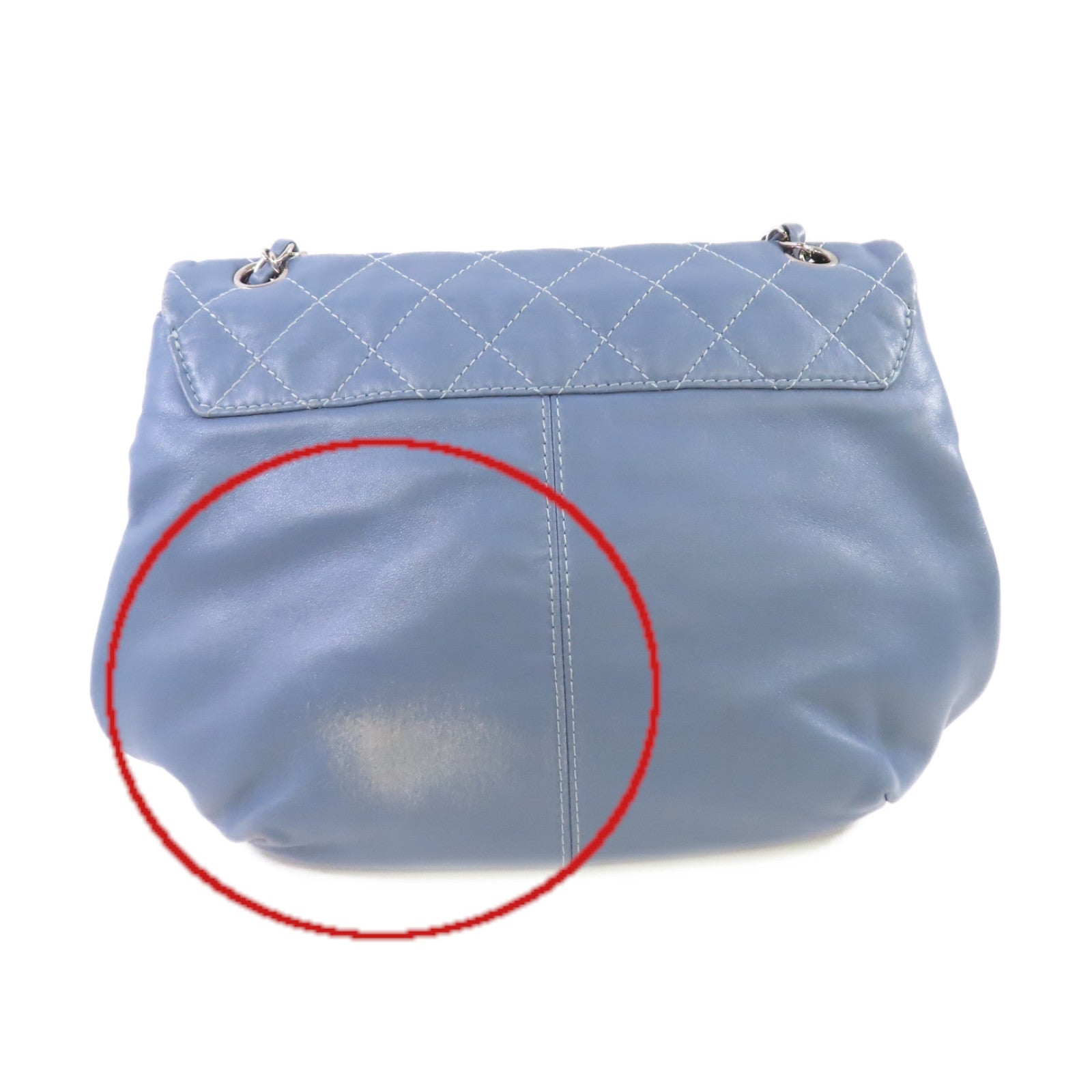 CHANEL 菱格羊皮皮革Chain Shoulder Bag銀扣鏈帶肩背袋灰藍色