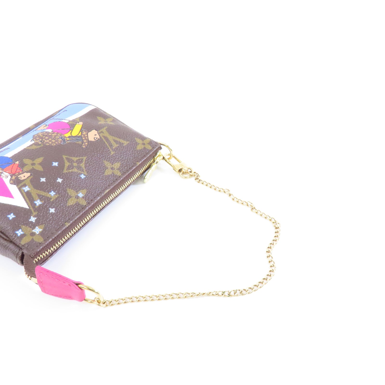 LOUIS VUITTON Monogram Pochette Accessories金扣手挽袋棕色
