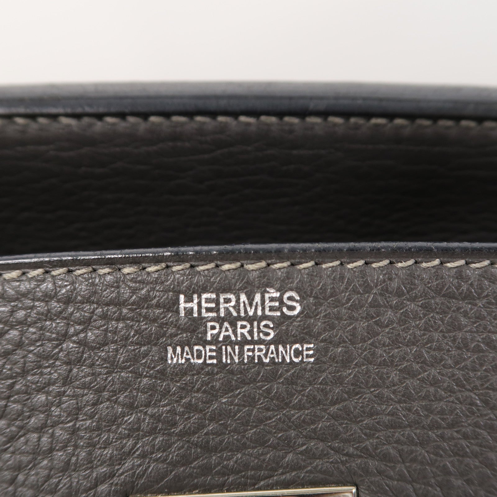 HERMES Clemence皮革Shoulder Birkin銀扣肩背袋灰色