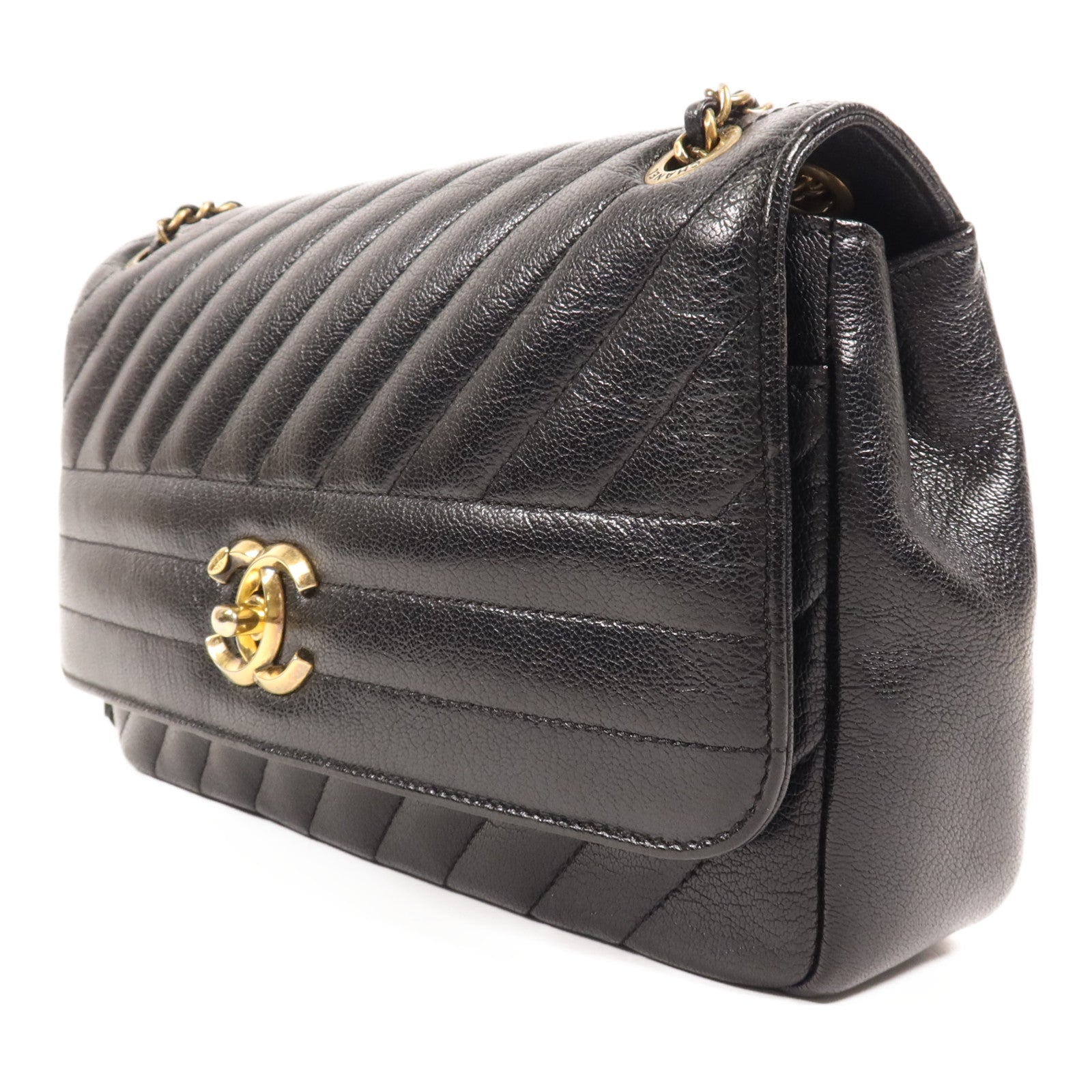 CHANEL 牛皮皮革Coco Mark Quilted Flap金扣鏈帶肩背袋