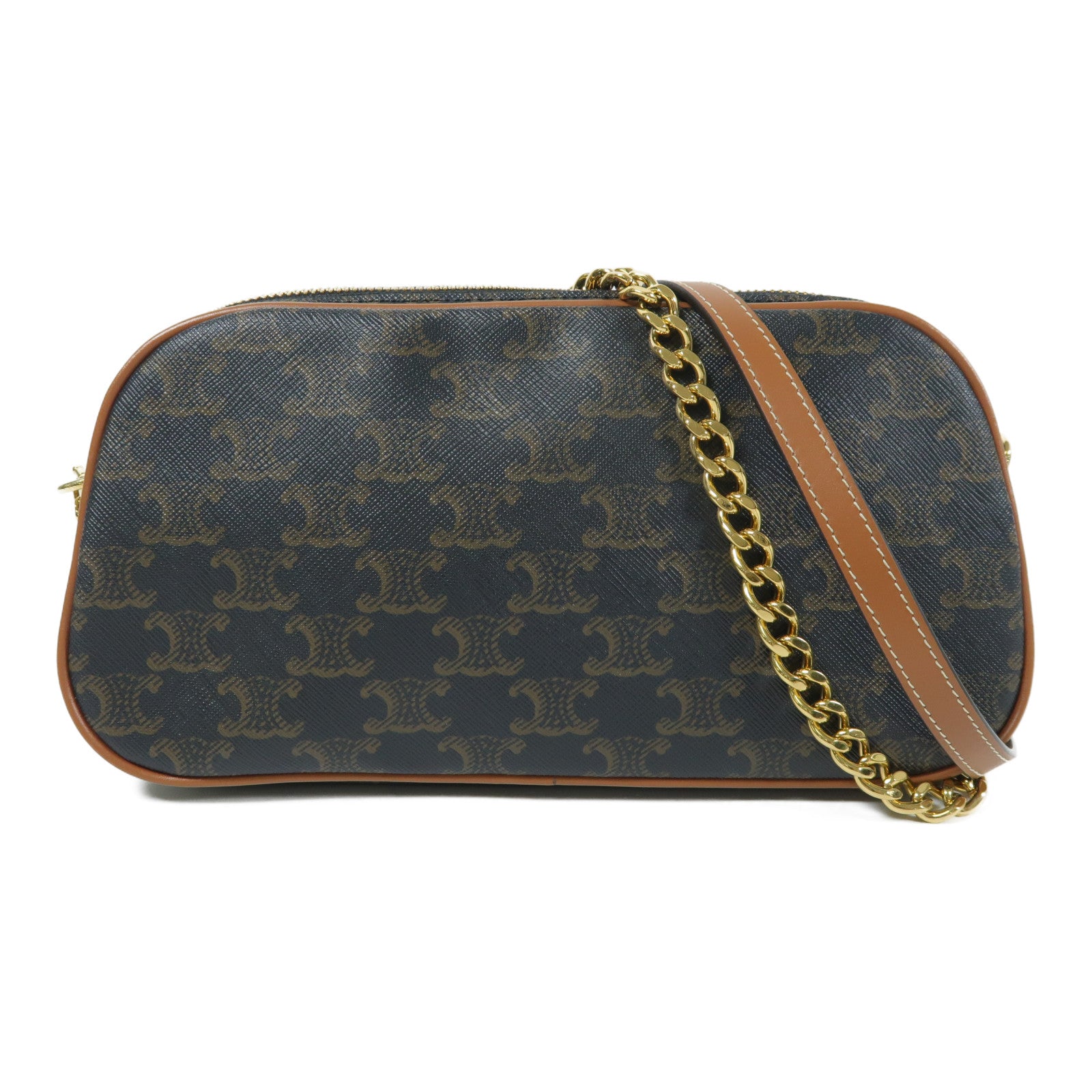 CELINE 塗層帆布Triomphe Shoulder金扣鏈帶肩背袋