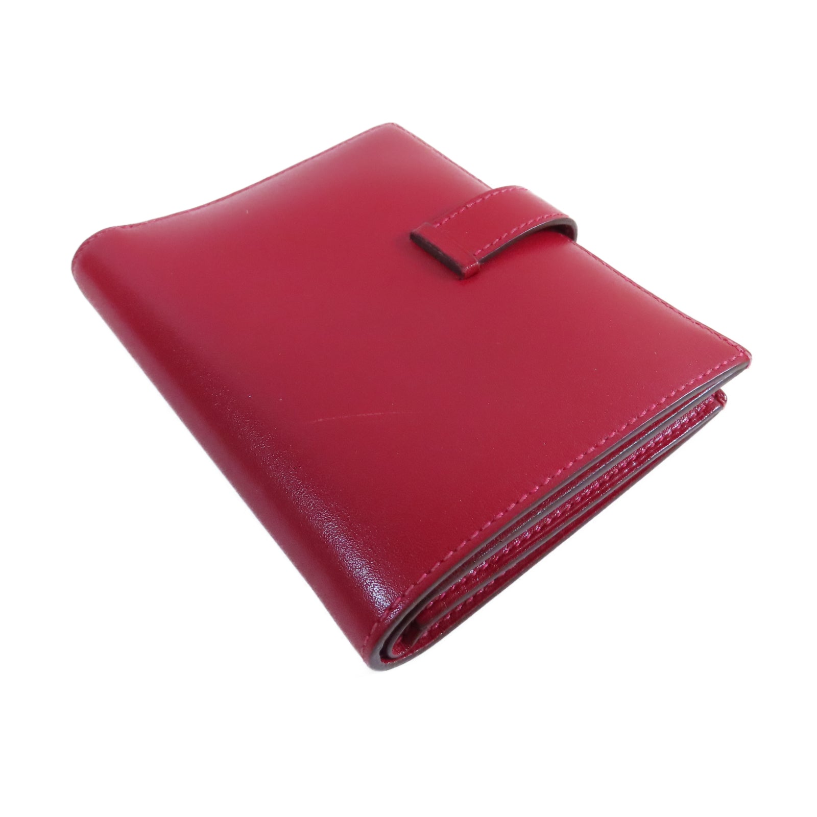 HERMES **【清倉大減價】Box Calf皮革Bearn Compact Wallet金扣錢包Rouge Casaque法拉利紅色