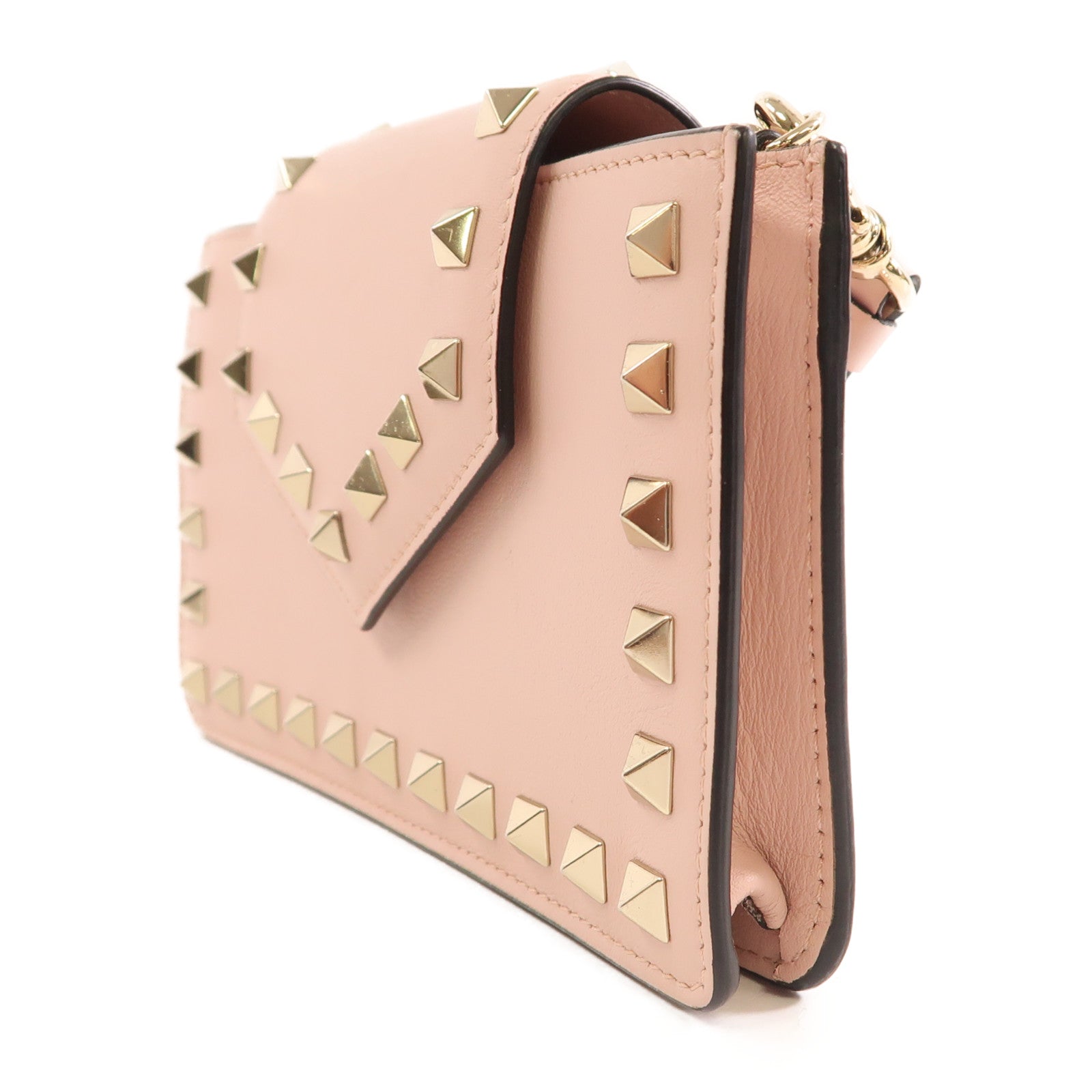 Valentino 牛皮皮革Chain Shoulder金扣手拿包