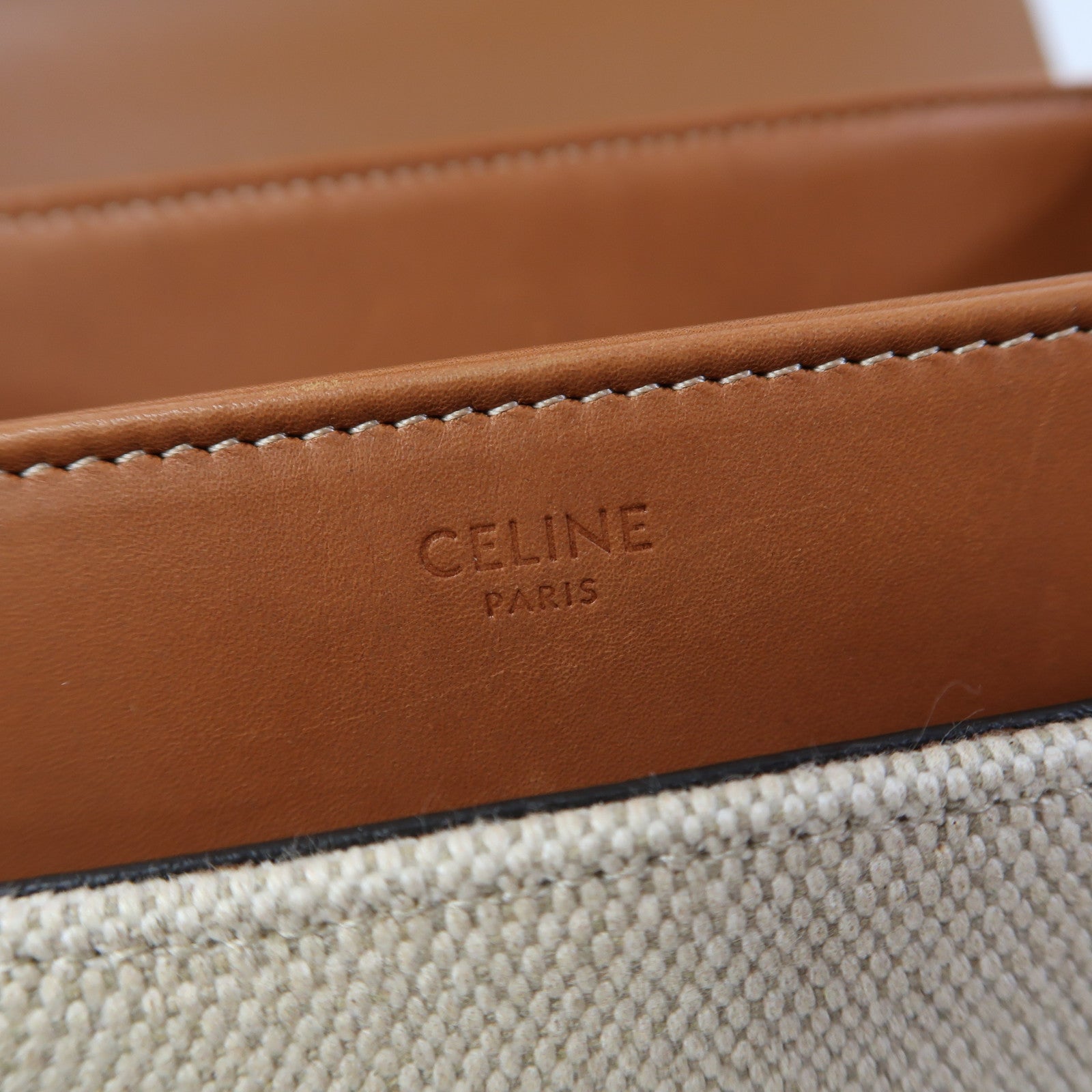 CELINE 帆布Small 16金扣手挽肩背兩用袋啡色/米色