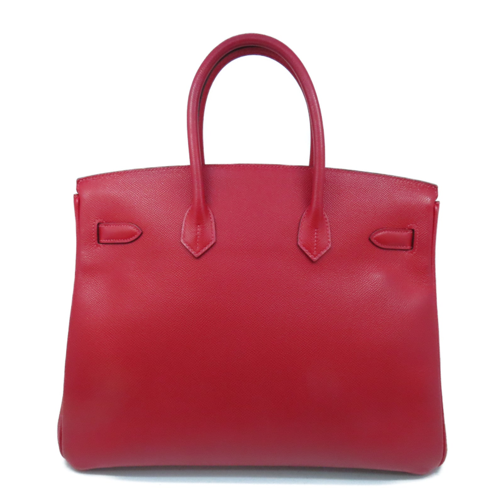 HERMES Epsom Leather Birkin 35 Silver Buckle Hand Bag Ferrari Red