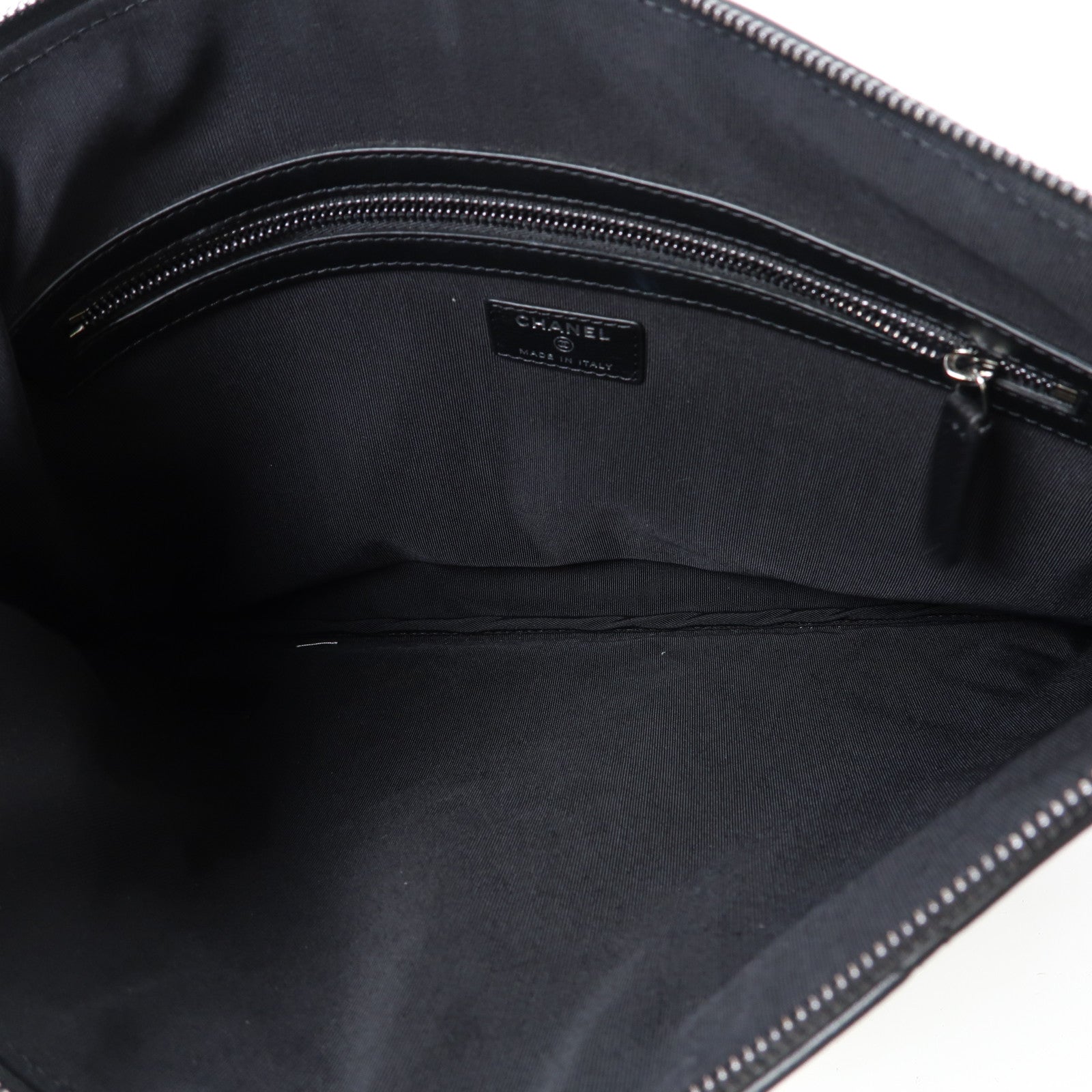 CHANEL 菱格羊皮皮革Clutch Bag銀扣手拿包黑色