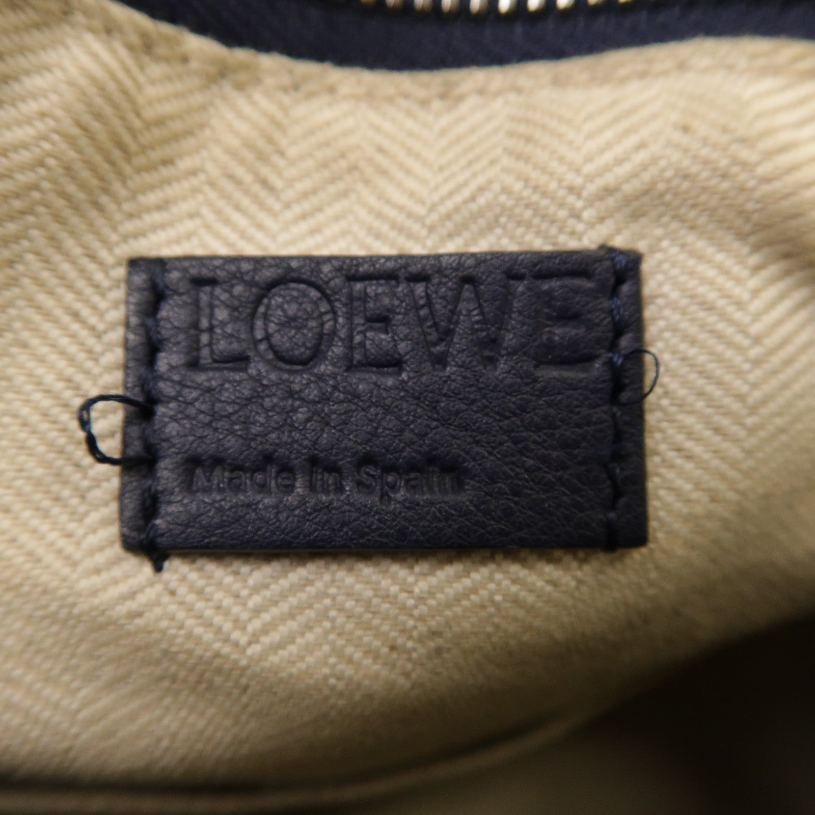 LOEWE 織紋牛皮皮革Puzzle銀扣手挽肩背兩用袋深藍色
