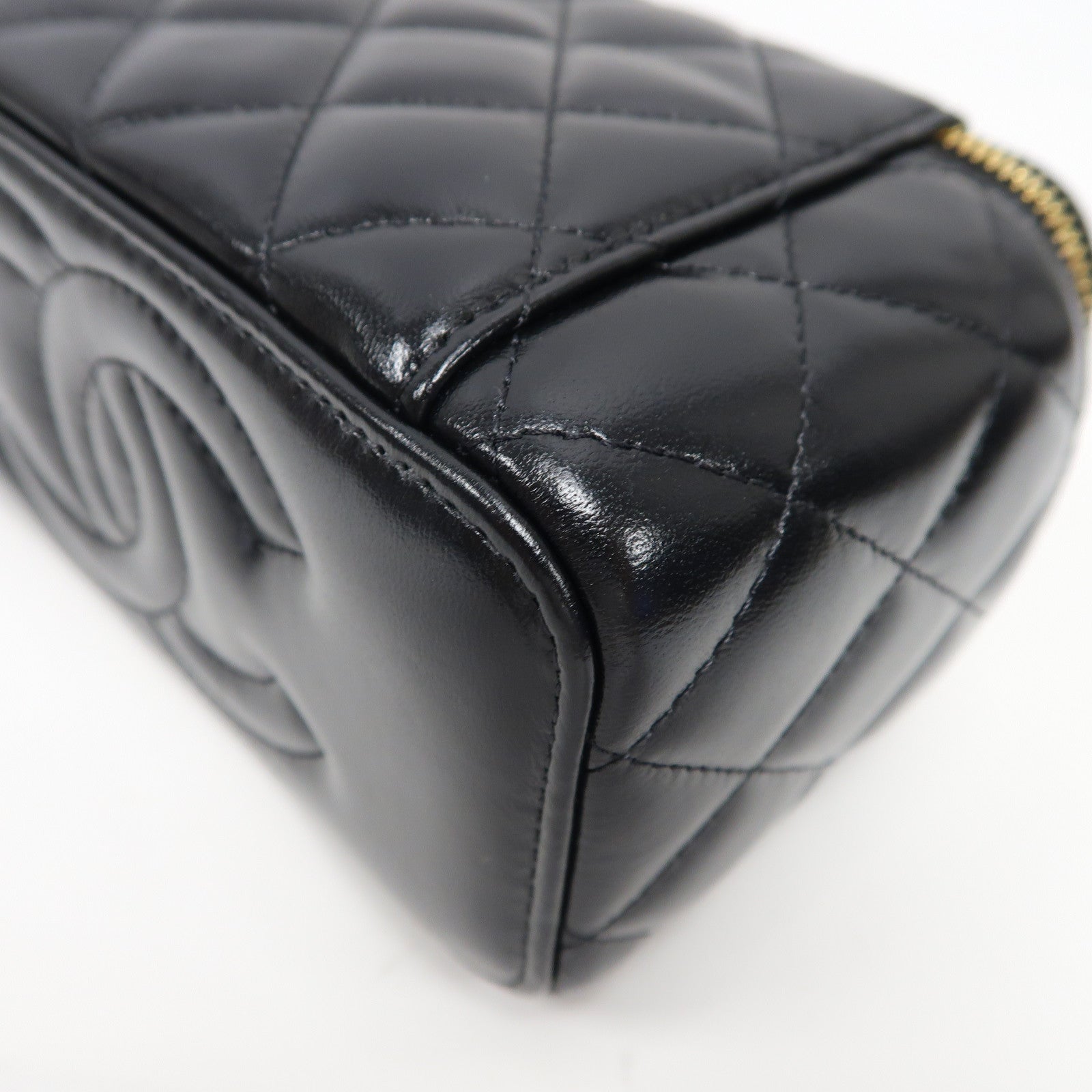 CHANEL 菱格羊皮皮革Vanity Case金扣手挽肩背兩用袋黑色