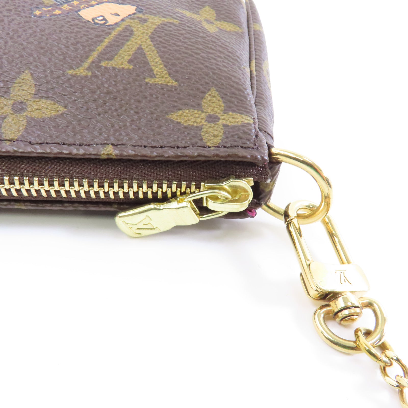 LOUIS VUITTON Monogram Pochette Accessories金扣手挽袋棕色