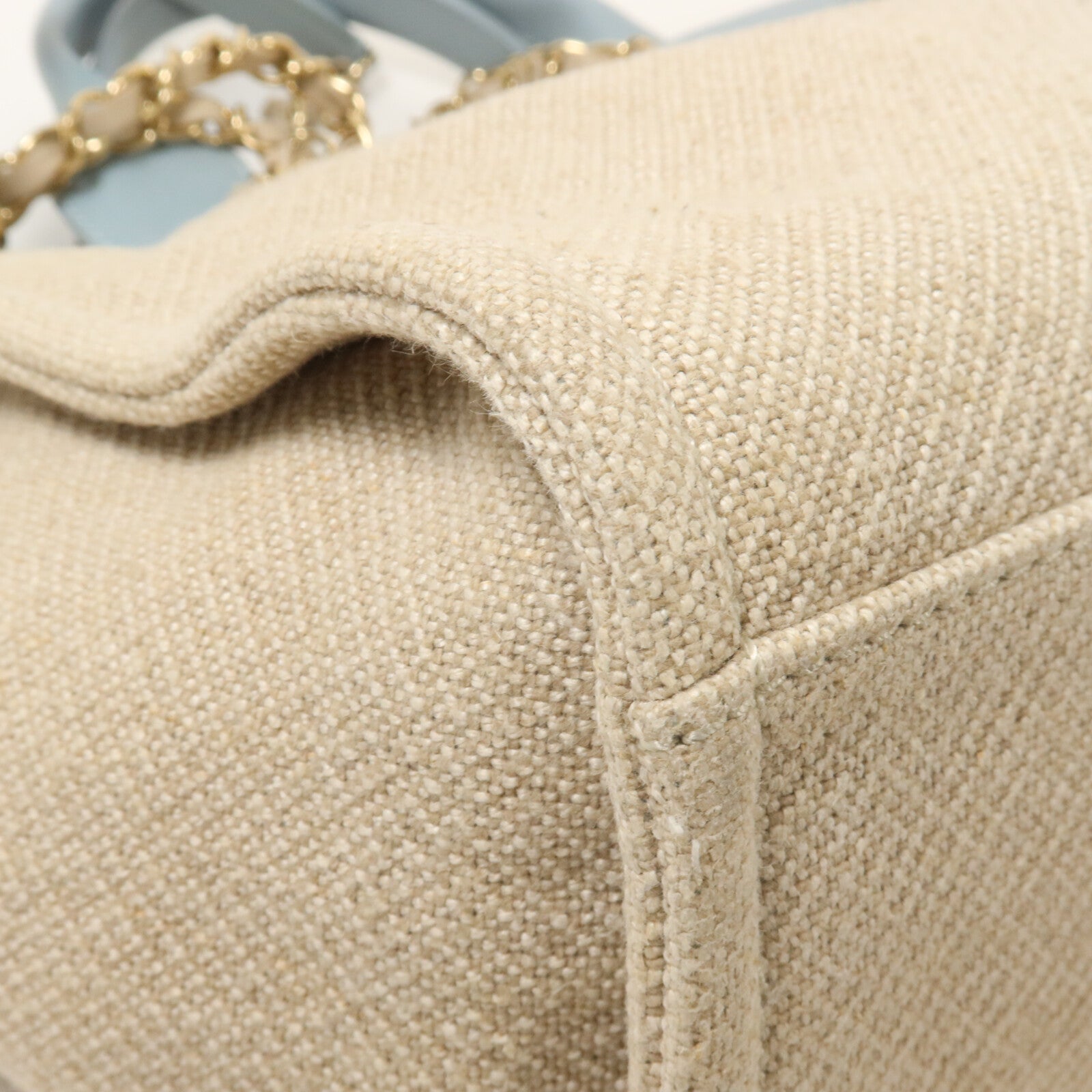 CHANEL 帆布Deauville Tote Small鏈帶手挽肩背兩用袋