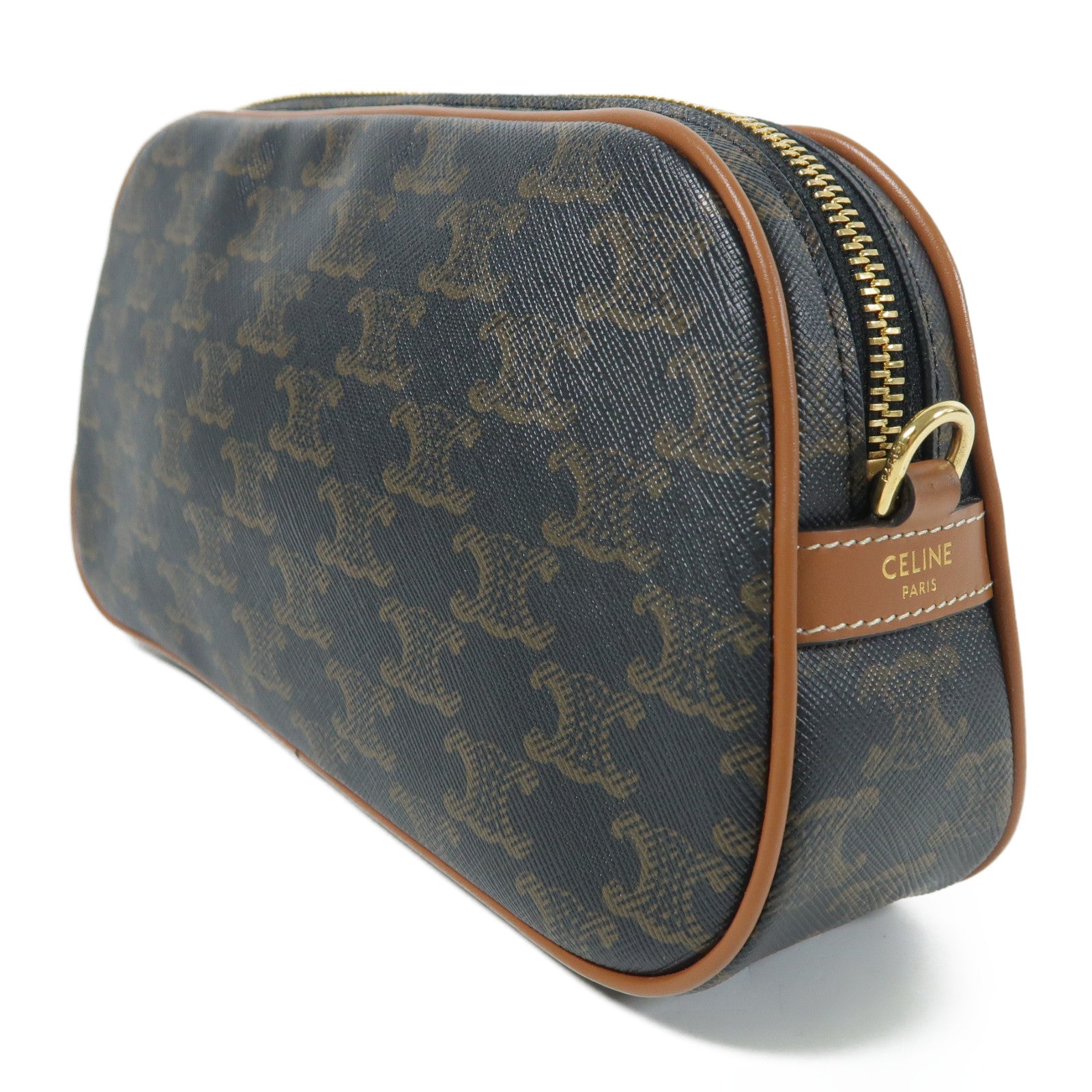 CELINE 塗層帆布Triomphe Shoulder金扣鏈帶肩背袋
