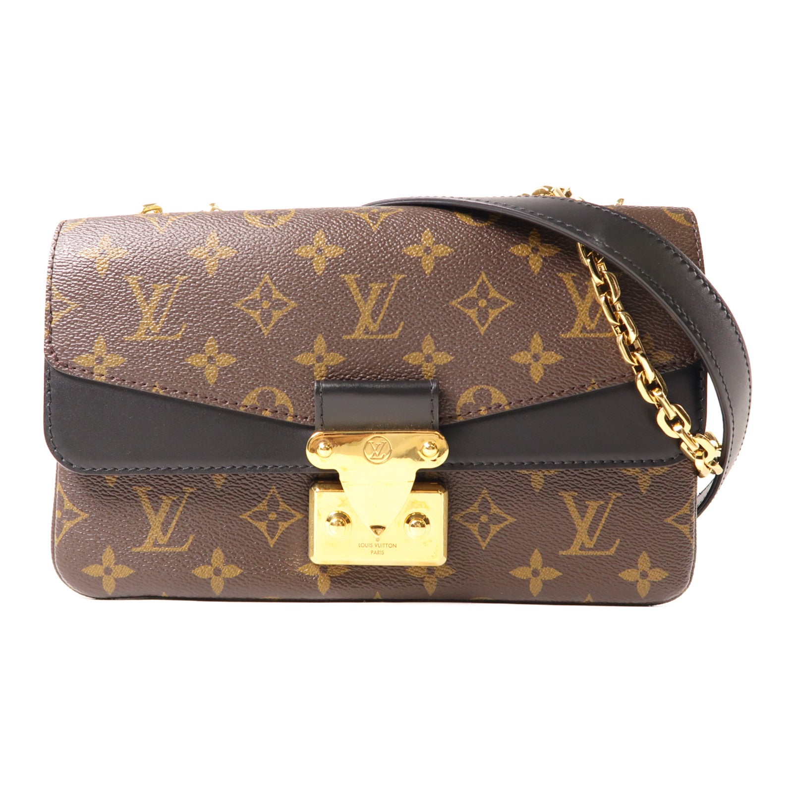 LOUIS VUITTON Monogram Marceau金扣鏈帶肩背袋棕色